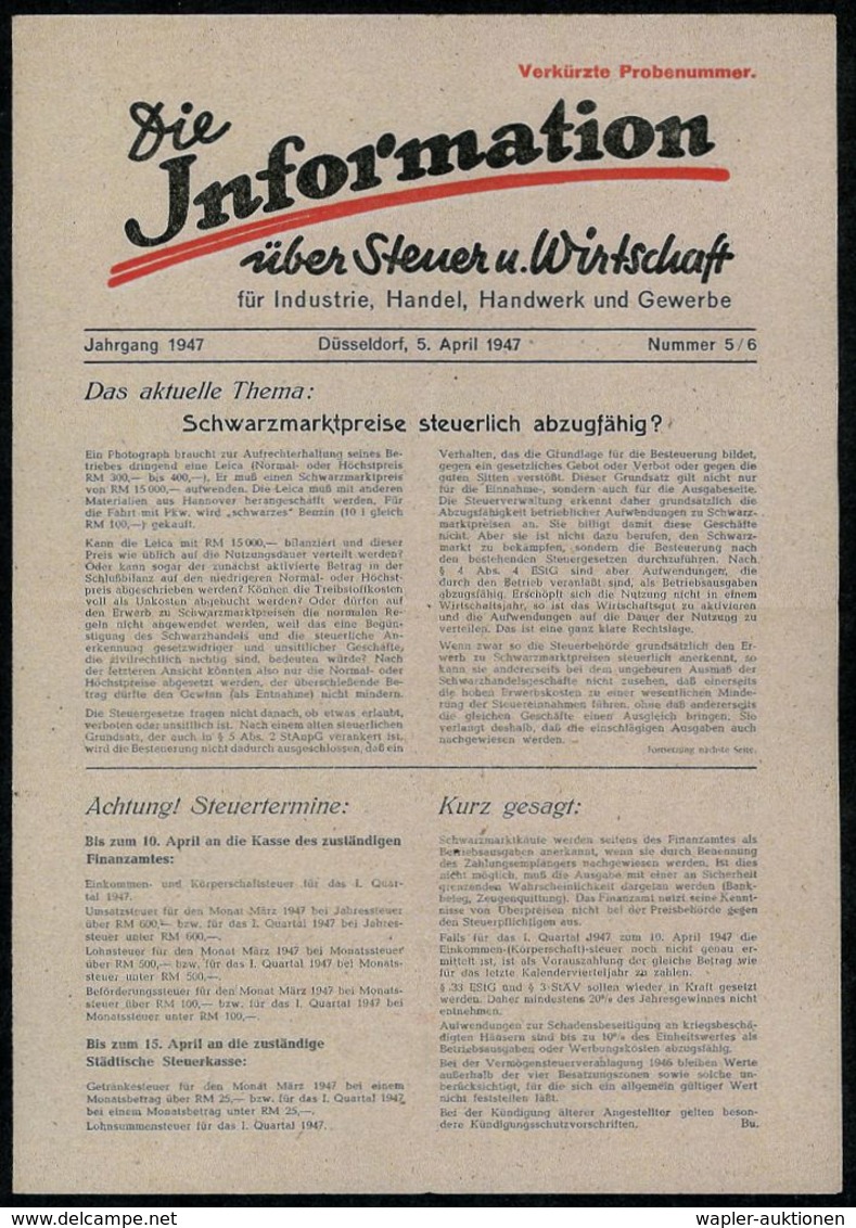 WESTZONEN / BIZONE / TRIZONE (BIS 1949) : (22) DÜSSELDORF 1/ Kn 1947 (29.4.) Seltener, Aptierter AFS "Adlerkopf/Hakenkre - Autres & Non Classés