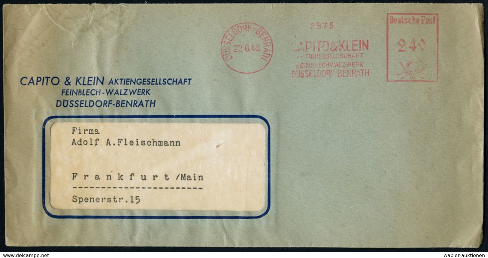 WESTZONEN / BIZONE / TRIZONE (BIS 1949) : DÜSSELDORF BENRATH/ CAPITO & KLEIN/ AG/ FEINBLECHWALZWERK.. 1948 (22.6.) Selte - Other & Unclassified