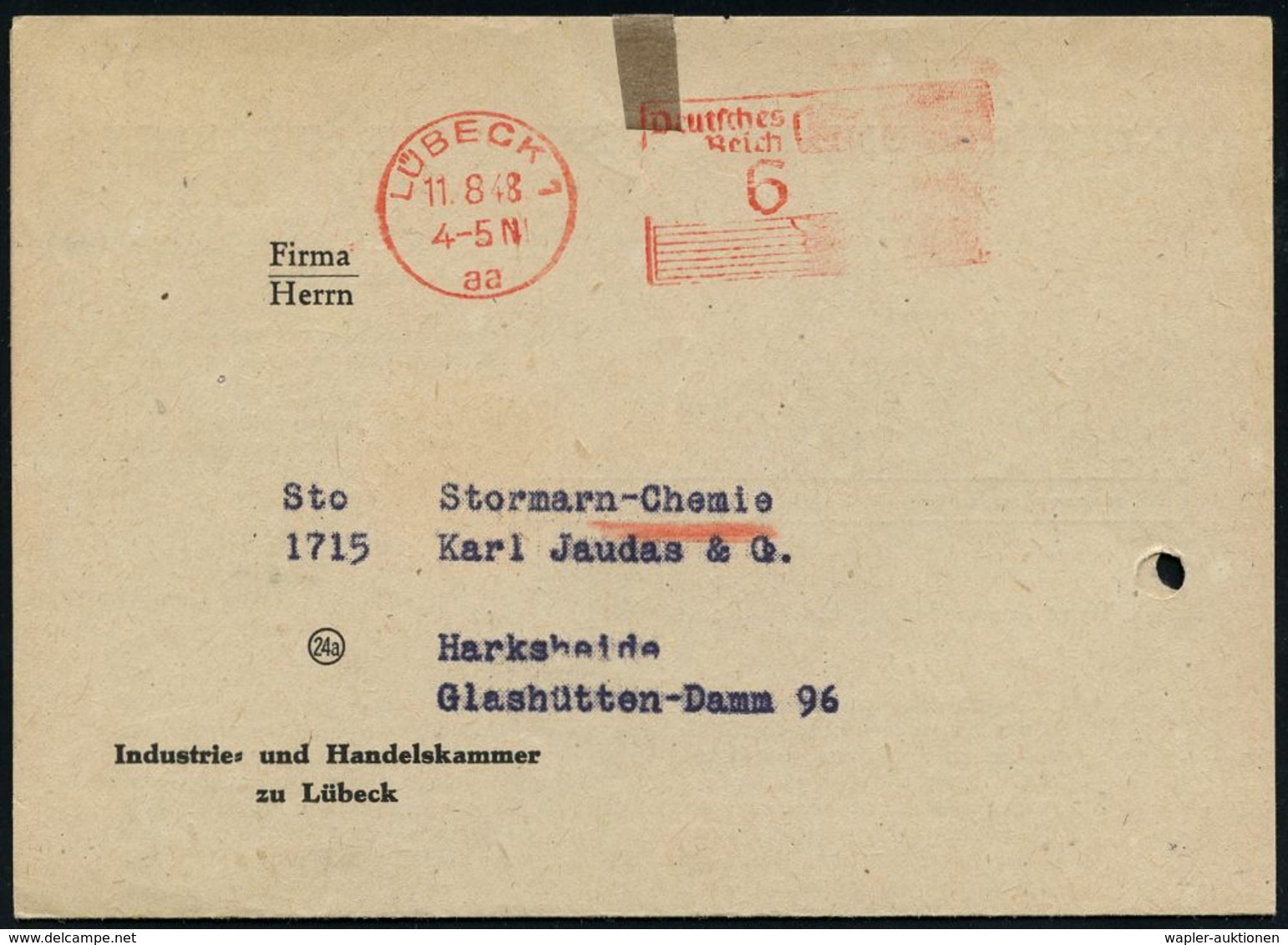 WESTZONEN / BIZONE / TRIZONE (BIS 1949) : LÜBECK 1/ Aa/ Deutsches/ Reich 1948 (11.8.) Aptierter AFS "Adlerkopf/Hakenkreu - Sonstige & Ohne Zuordnung