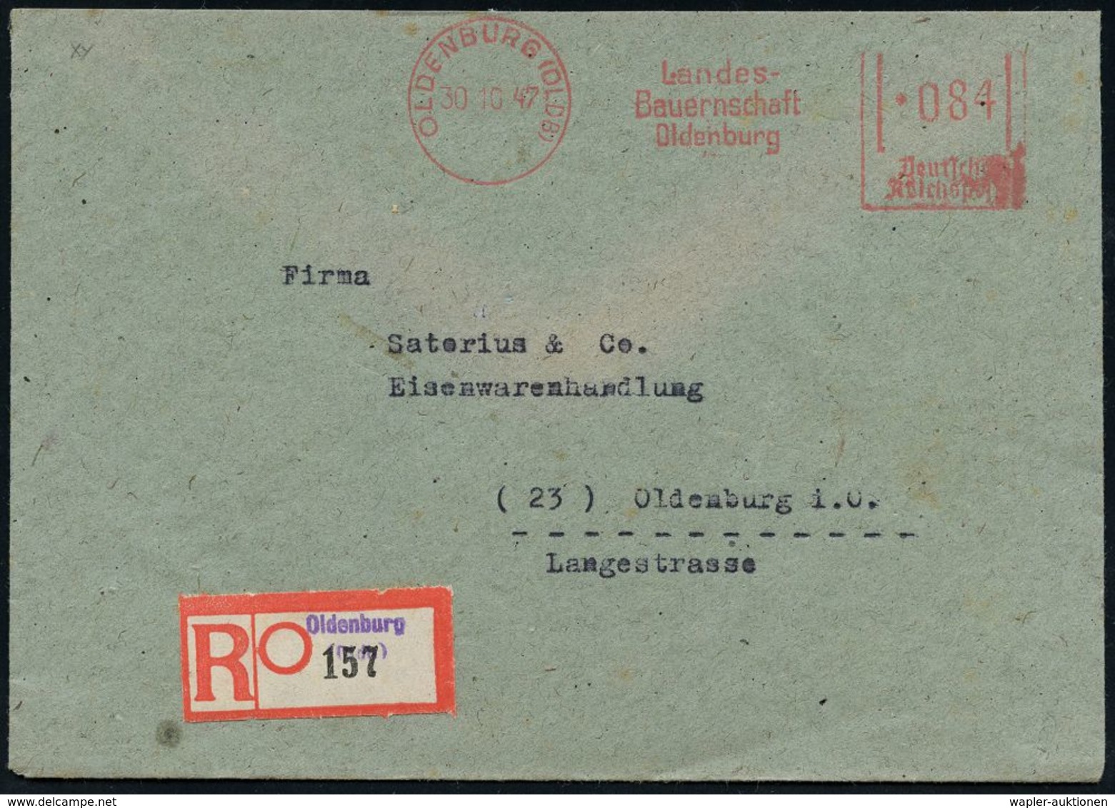 WESTZONEN / BIZONE / TRIZONE (BIS 1949) : OLDENBURG (OLDB)/ Landes/ Bauernschaft.. 1947 (31.10.) Aptierter AFS 084 Pf. = - Autres & Non Classés