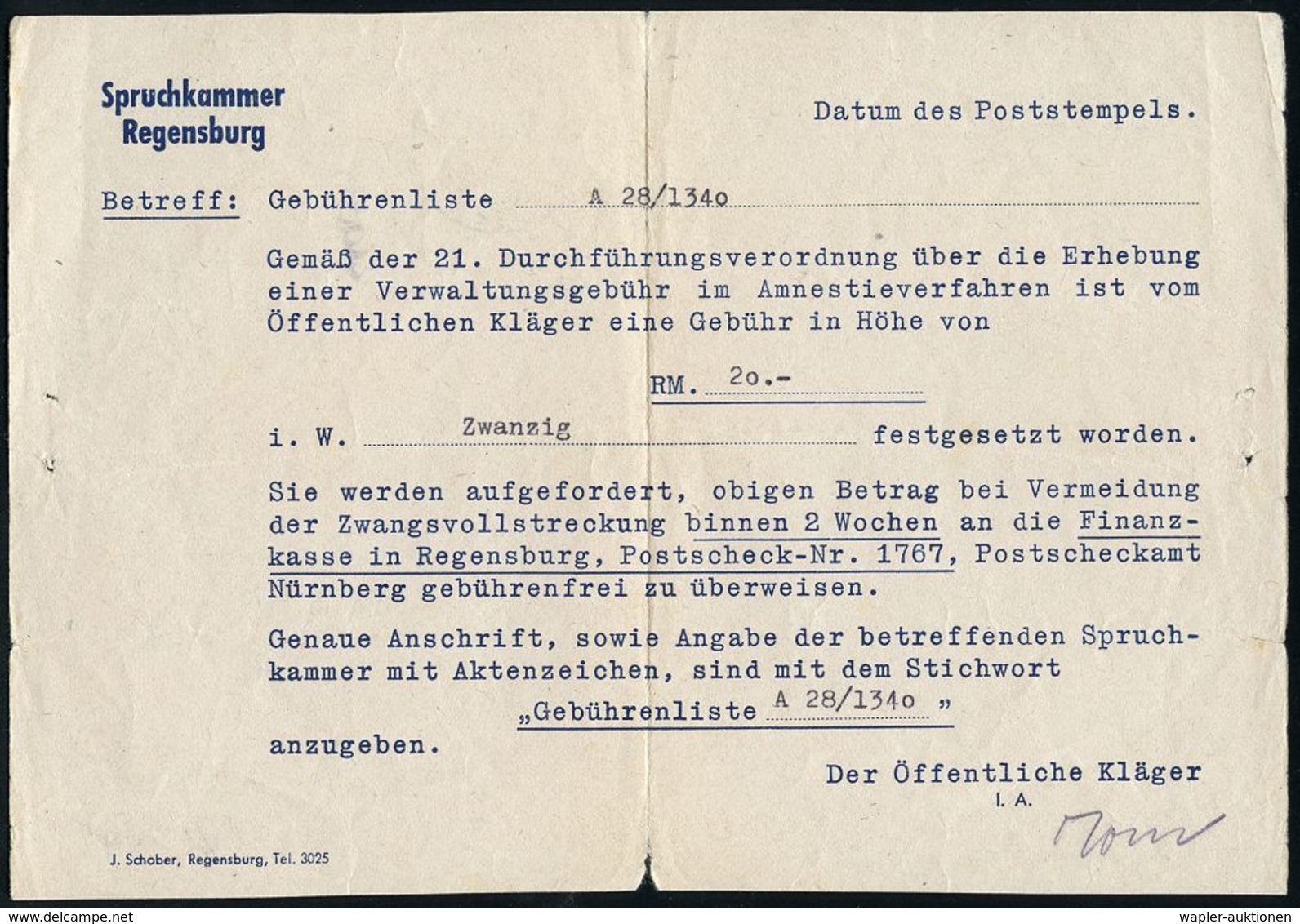 WESTZONEN / BIZONE / TRIZONE (BIS 1949) : REGENSBURG/ D 1948 (10.5.) 2K-Steg + 1L: Portoplichtige Dienstsache + 1L: Nach - Other & Unclassified