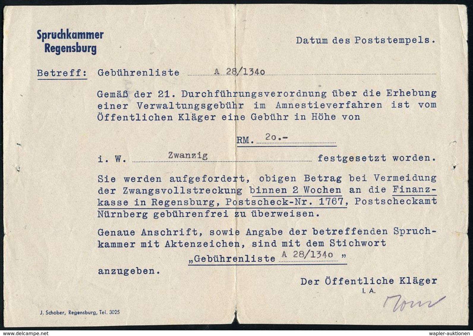 WESTZONEN / BIZONE / TRIZONE (BIS 1949) : REGENSBURG/ D 1948 (10.5.) 2K-Steg + 1L: Portoplichtige Dienstsache + 1L: Nach - Autres & Non Classés