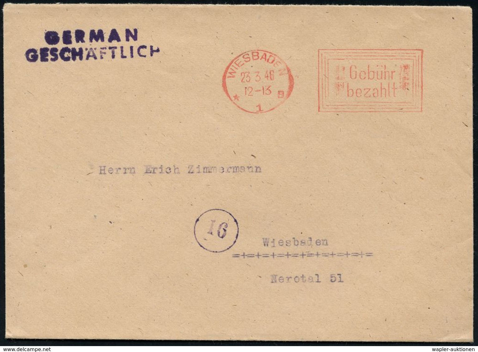 WESTZONEN / BIZONE / TRIZONE (BIS 1949) : WIESBADEN/ *1a/ GEBÜHR/ Bezahlt 1948 (23.3.) PFS Sonderform , Rs. Abs.-Vordruc - Other & Unclassified