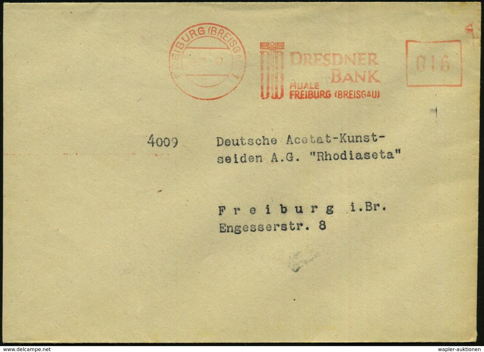 FRANZÖSISCHE BESATZUNGSZONE : FREIBURG (BREISGAU)1/ DB/ DRESDNER/ BANK.. 1947 (9.2.) Seltener, Aptierter AFS = Reichsadl - Other & Unclassified