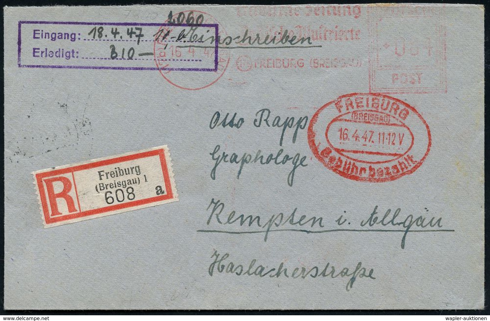 FRANZÖSISCHE BESATZUNGSZONE : (17b) FREIBURG (BREISGAU)/ Badische Zeitung/ Badischeeutsche Jllustrierte 1947 (16.4.) AFS - Other & Unclassified