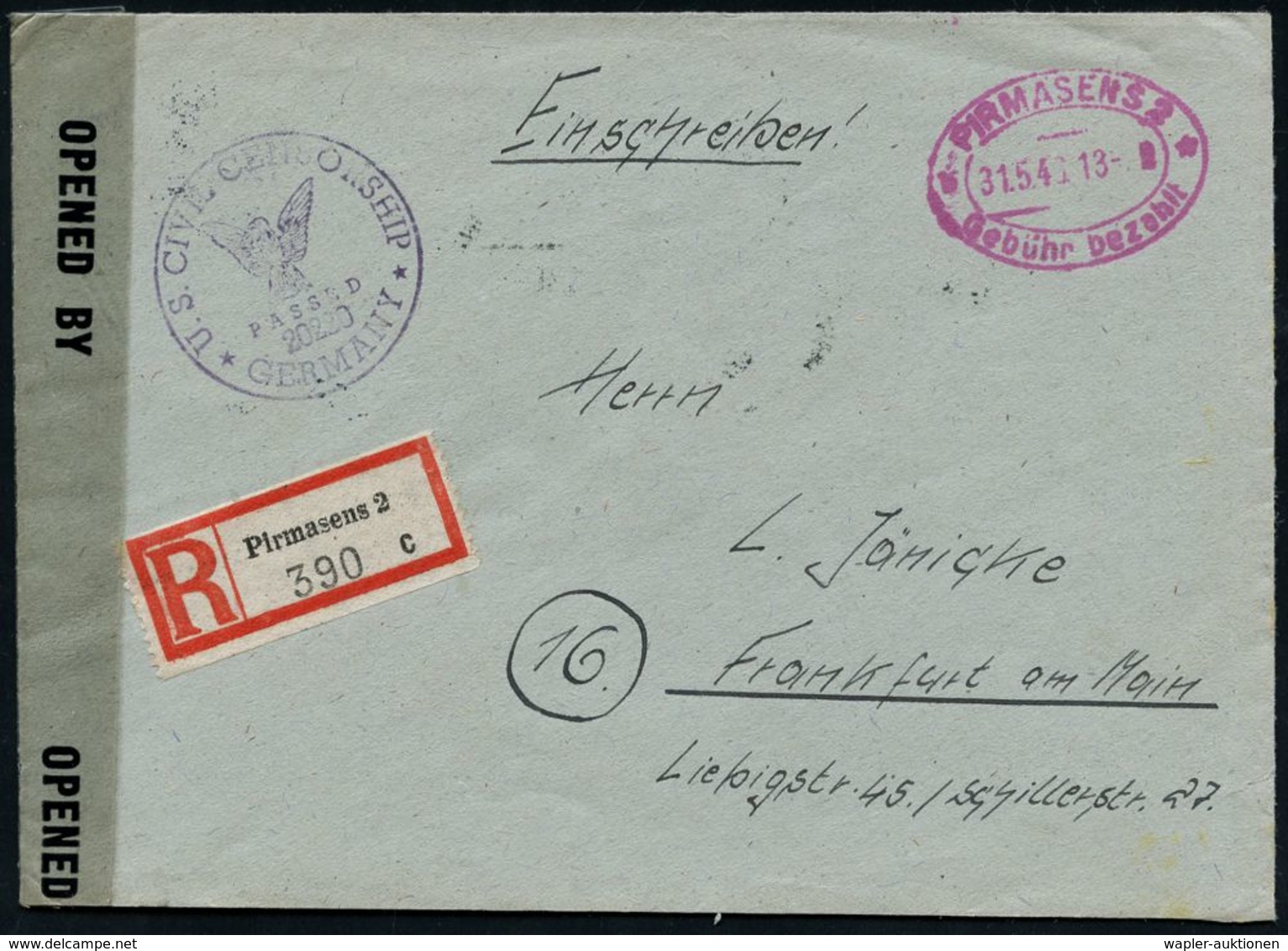 FRANZÖSISCHE BESATZUNGSZONE : PIRMASENS/ *Gebühr Bezahlt* 1946 (31.5.) Lila Doppel-Oval-PFS + Reichspost-RZ: Pirmasens 2 - Other & Unclassified