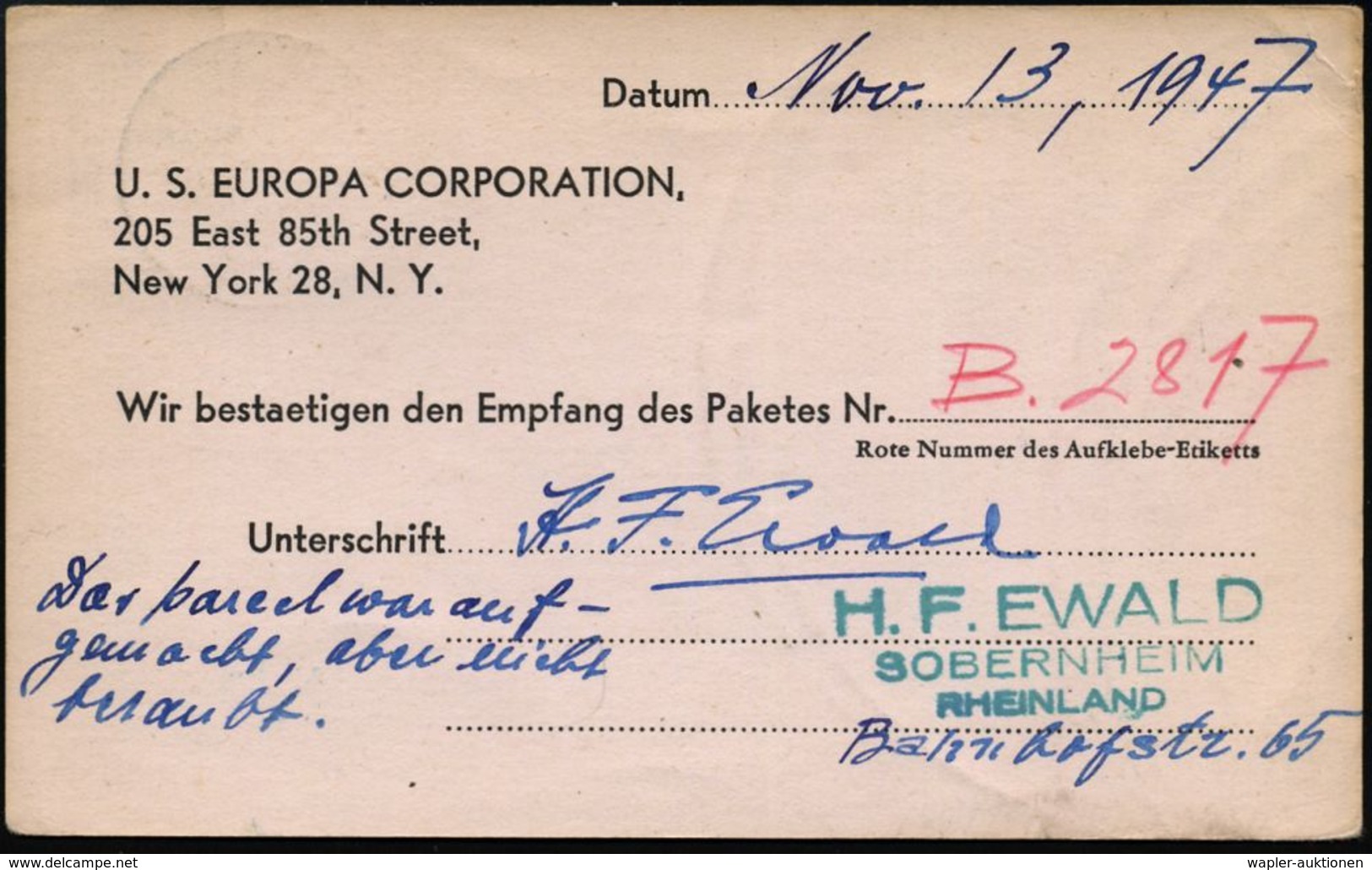 FRANZÖSISCHE BESATZUNGSZONE : SOBERNHEIM/ B 1947 (13.11.) 2K-Steg Auf Freimarken 10 Pf. U. 20 Pf. Rheinl.-Pfalz, Vordr.- - Sonstige & Ohne Zuordnung