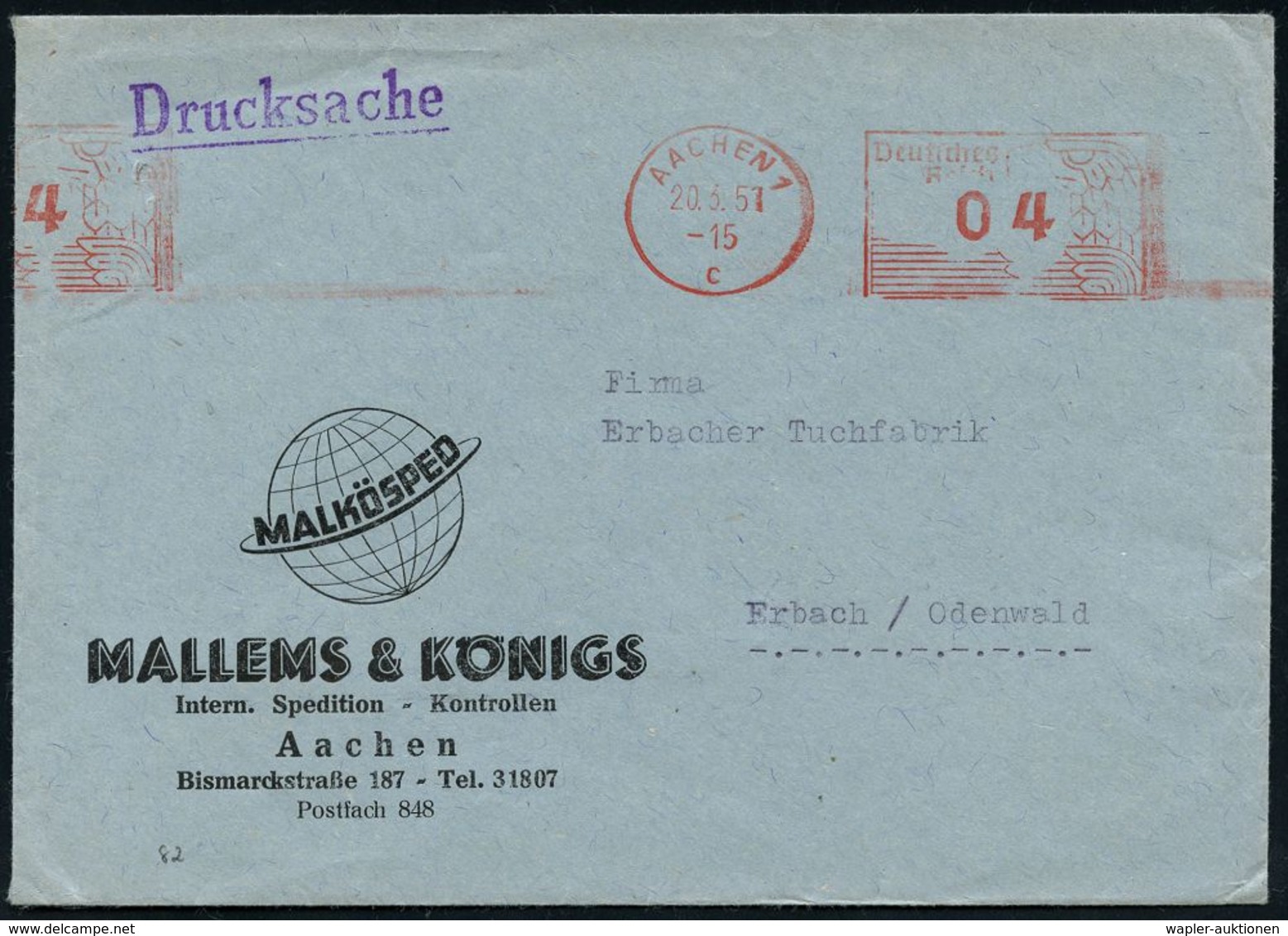 GESCHICHTE DER BUNDESREPUBLIK DEUTSCHLAND : AACHEN 1/ C/ Deutsches/ Reich 1951 (20.3.) Später, Aptierter PFS "Adlerkopf/ - Other & Unclassified