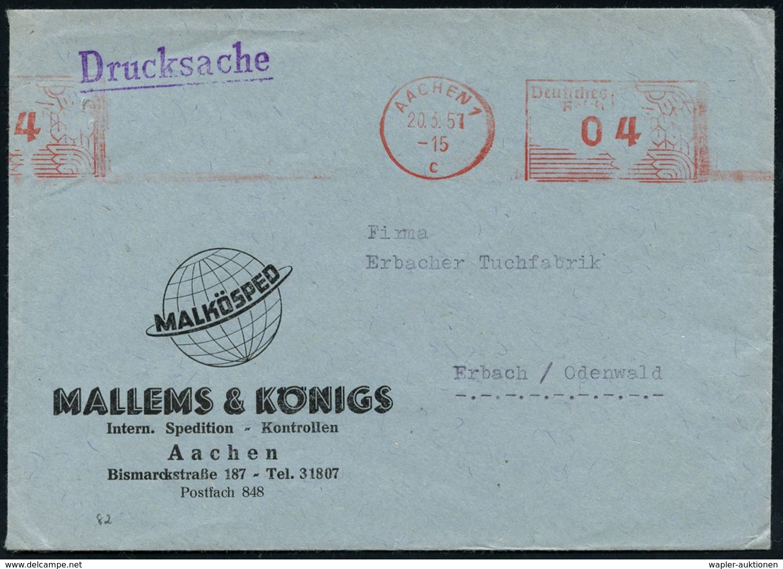 GESCHICHTE DER BUNDESREPUBLIK DEUTSCHLAND : AACHEN 1/ C/ Deutsches/ Reich 1951 (20.3.) Später, Aptierter PFS "Adlerkopf/ - Autres & Non Classés