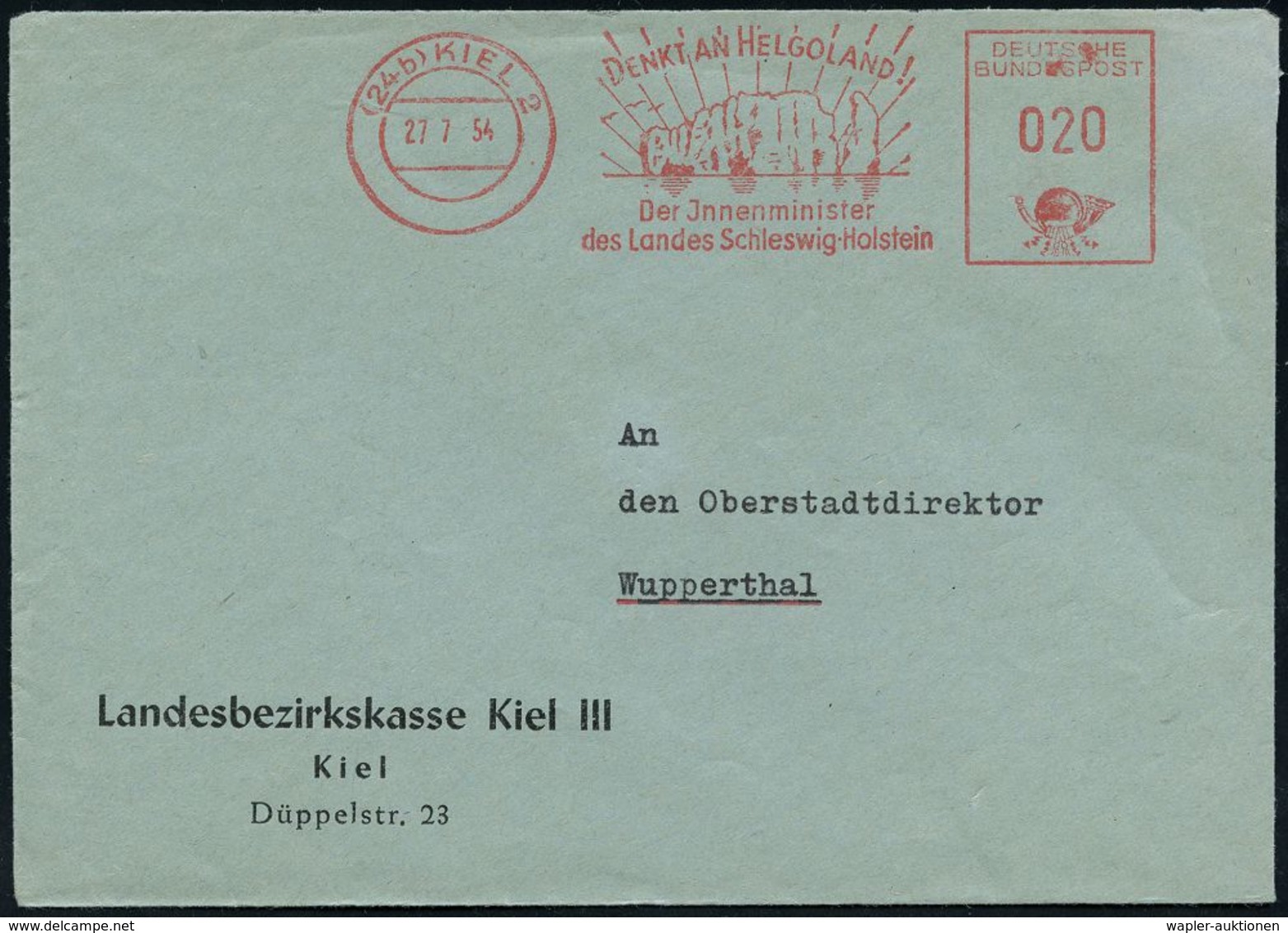 GESCHICHTE DER BUNDESREPUBLIK DEUTSCHLAND : (24b) KIEL 2/ DENKT AN HELGOLAND!/ Der Jnnenminister/ Des Landes Schleswig-H - Autres & Non Classés