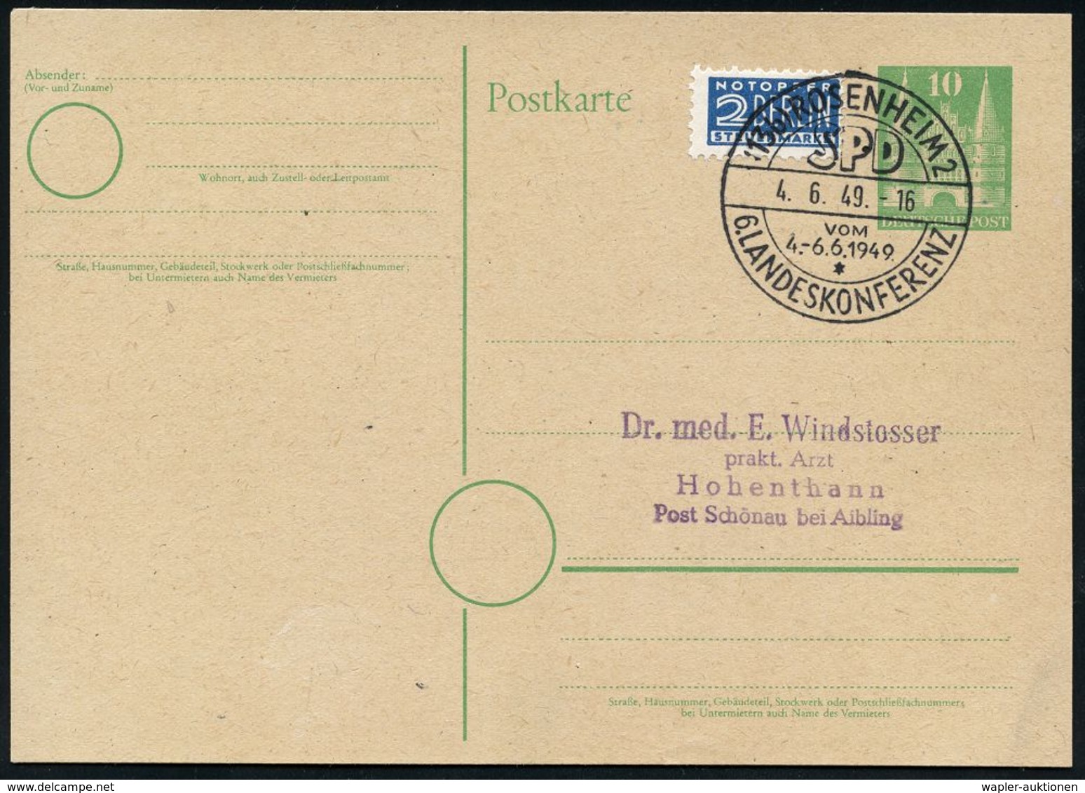 GESCHICHTE DER BUNDESREPUBLIK DEUTSCHLAND : (13b) ROSENHEIM/ SPD/ 6.LANDESKONFERENZ 1949 (4.6.) SSt Klar Auf Inl.-Karte  - Altri & Non Classificati