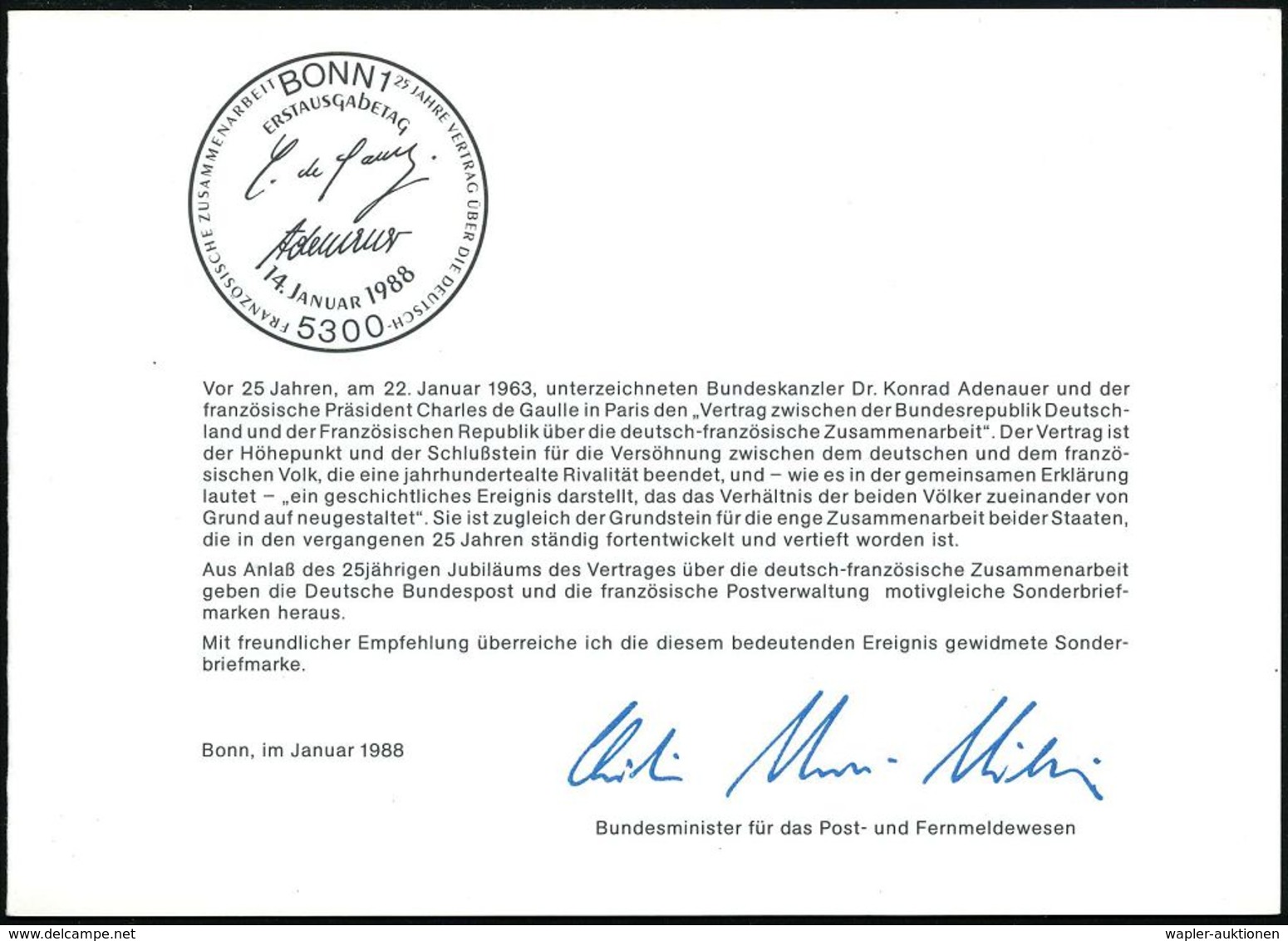 GESCHICHTE DER BUNDESREPUBLIK DEUTSCHLAND : B.R.D. 1988 (14.1.) 80 Pf. "25 Jahre Deutsch-französ. Zusammenarbeit" = Aden - Altri & Non Classificati