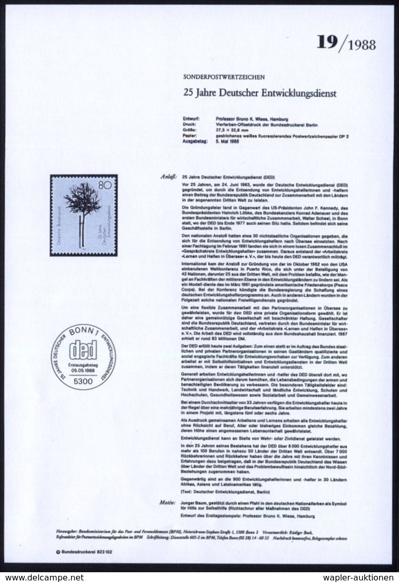 GESCHICHTE DER BUNDESREPUBLIK DEUTSCHLAND : B.R.D. 1988 (Mai) 80 Pf. "25 Jahre Deutscher Entwicklungsdienst" DED Mit Amt - Other & Unclassified