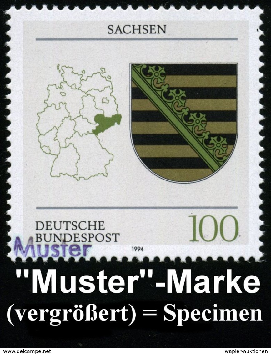 GESCHICHTE DER BUNDESREPUBLIK DEUTSCHLAND : B.R.D. 1994 (März) 100 Pf. Wappen Der Bundesländer: Sachsen Mit Amtl. Handst - Altri & Non Classificati