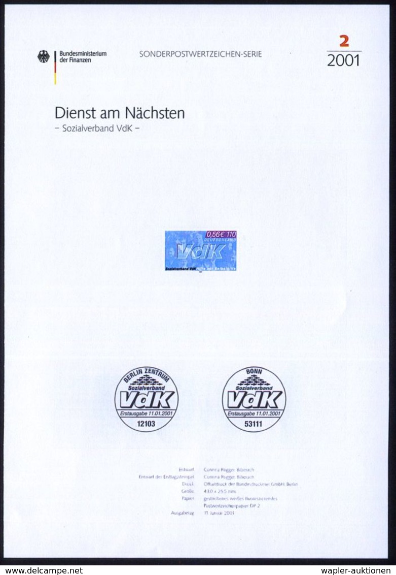 GESCHICHTE DER BUNDESREPUBLIK DEUTSCHLAND : B.R.D. 2001 (Jan.) 110 Pf. Sozialverband VdK Mit Amtl. Handstempel  "M U S T - Sonstige & Ohne Zuordnung