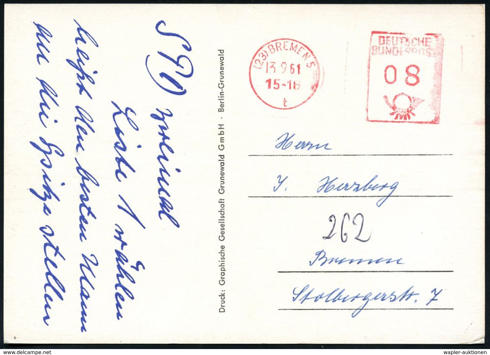 B.R.D.-BUNDESPRÄSIDENTEN & BUNDESKANZLER : (23) BREMEN 5/ T 1961 (13.9.) PFS 08 Pf. Auf S/w.-Wahl-Reklame-Ak.: "SPD Zwei - Autres & Non Classés