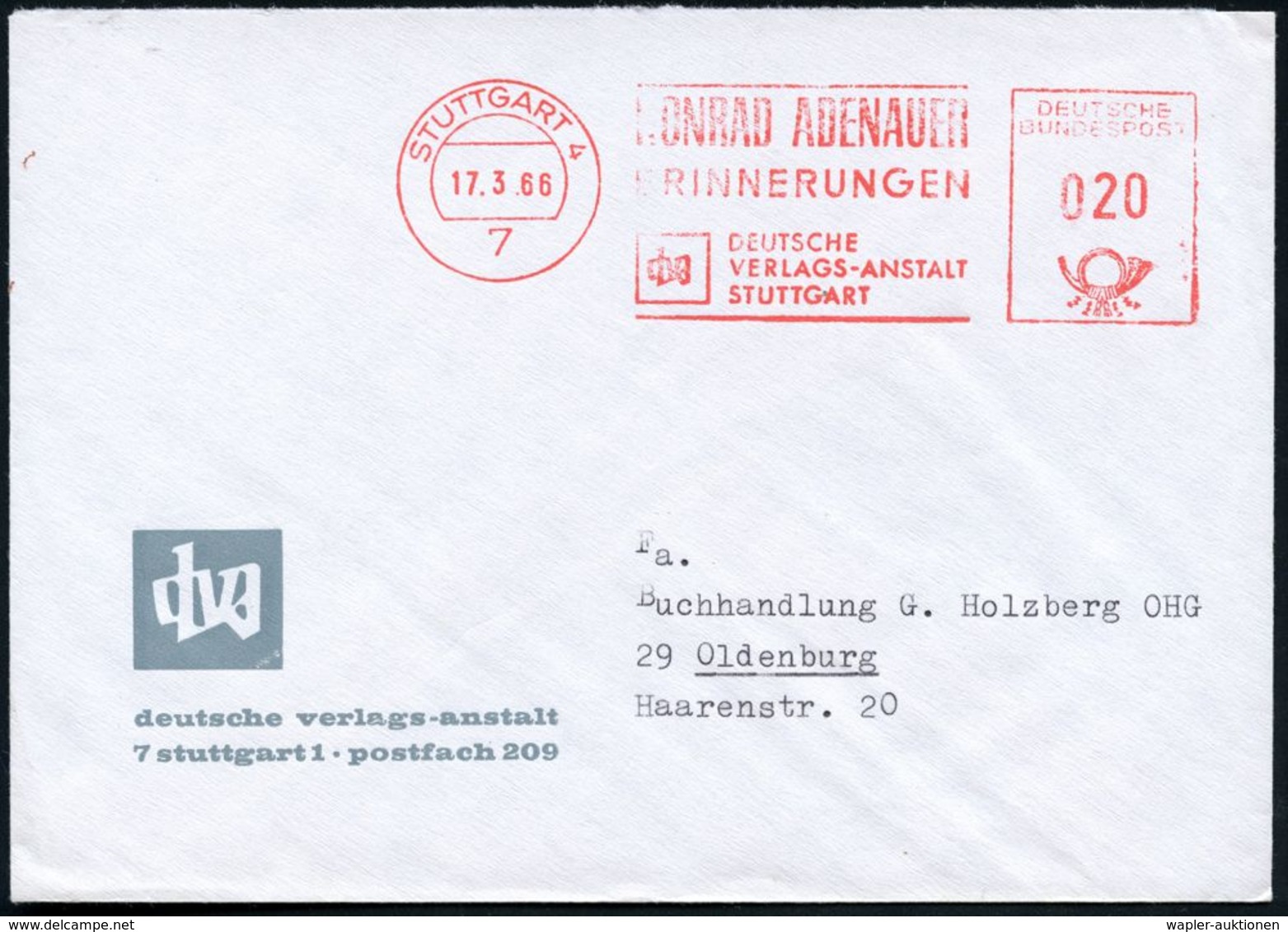 B.R.D.-BUNDESPRÄSIDENTEN & BUNDESKANZLER : 7 STUTTGART 4/ KONRAD ADENAUER/ ERINNERUNGEN/ Dva/ DEUTSCHE/ VERLAGS-ANSTALT. - Other & Unclassified