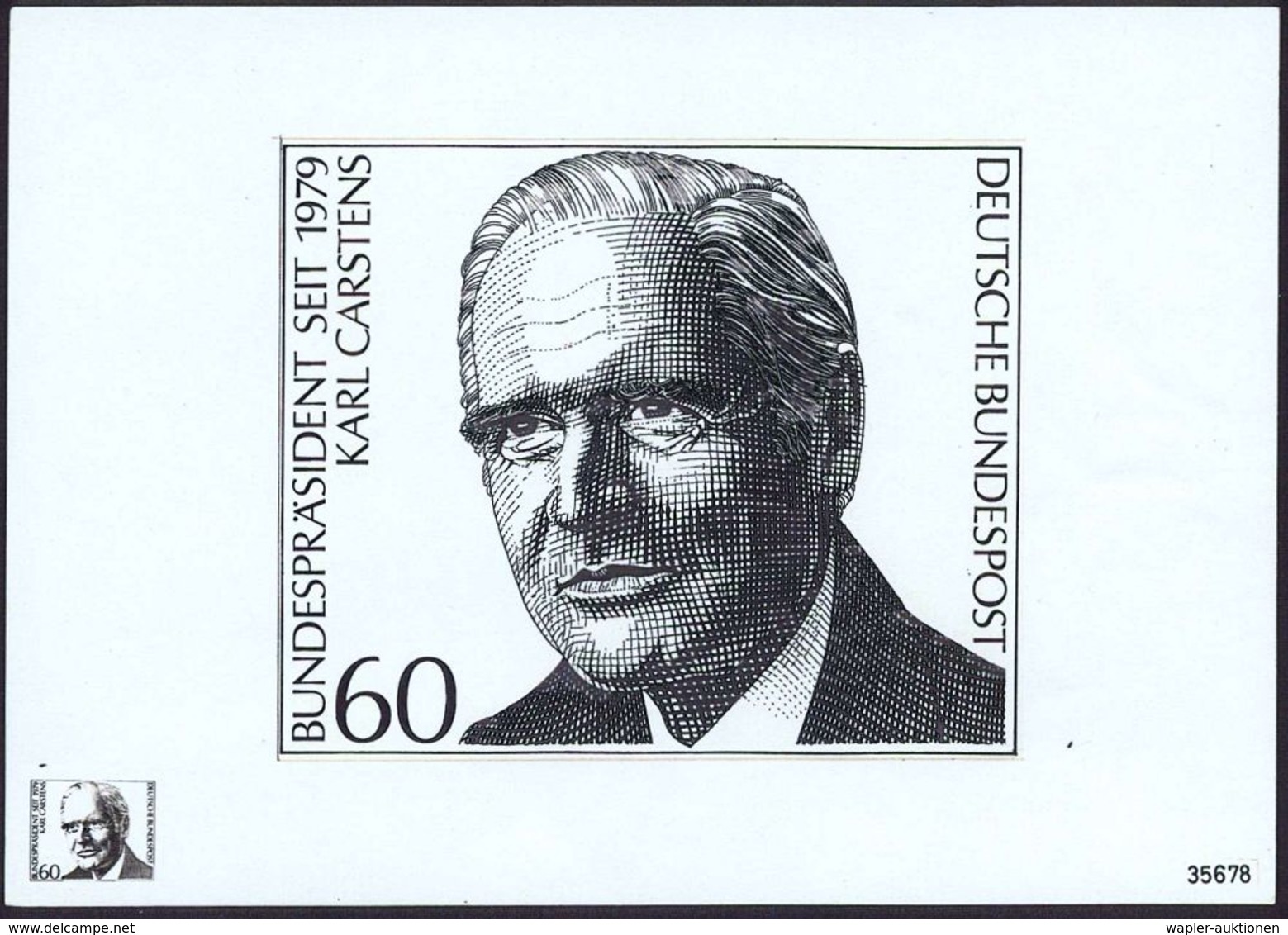 B.R.D.-BUNDESPRÄSIDENTEN & BUNDESKANZLER : B.R.D. 1982 60 Pf. Karl Carstens, Orig. ,monochromer Künstler-Entwurf Von Pro - Autres & Non Classés