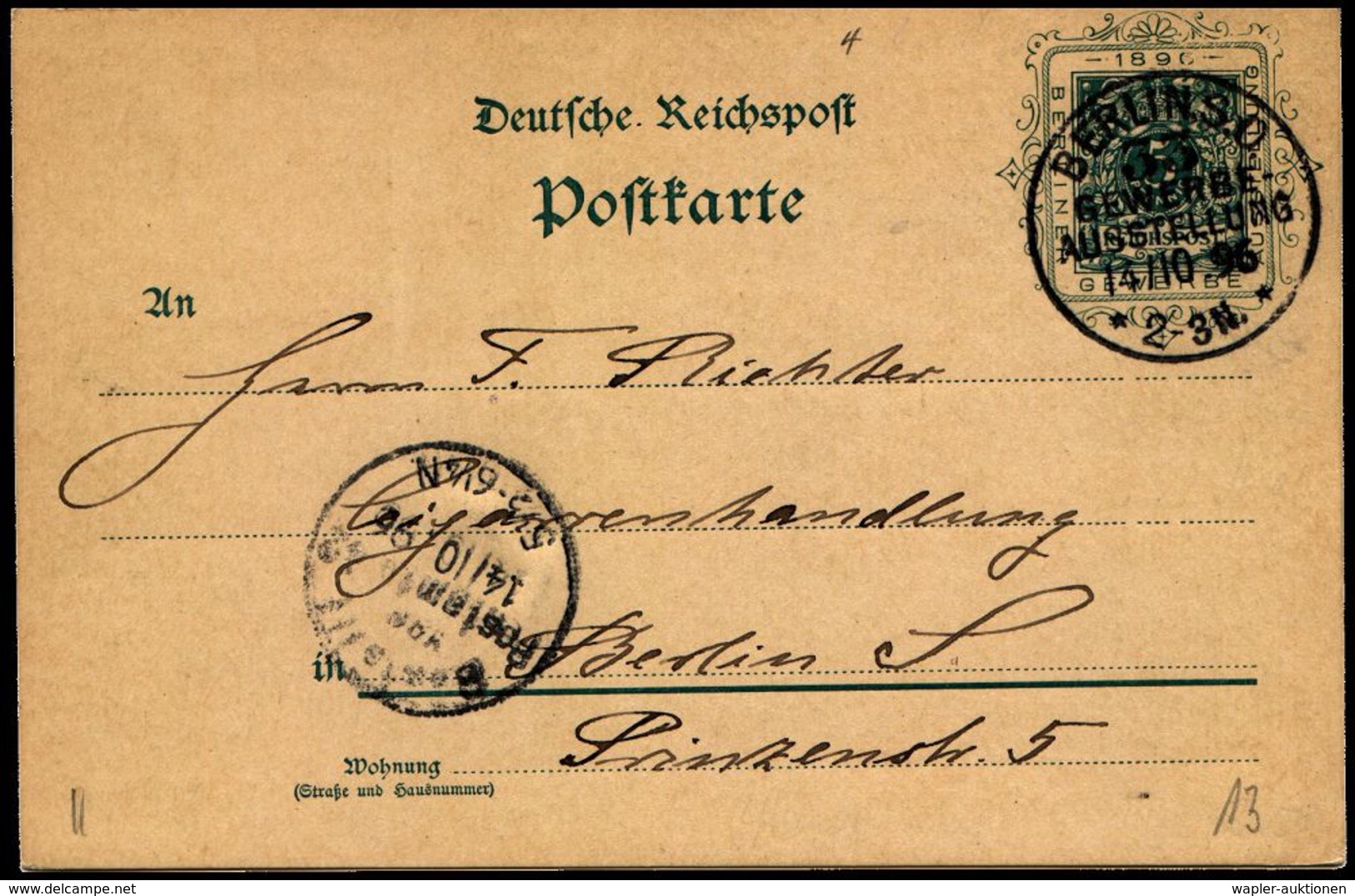 GESCHICHTE VON BERLIN : BERLIN,S.O./ 33./ GEWERBE-/ AUSSTELLUNG/ ** 1896 (14.10.) SSt Auf PP 5 Pf. Krone/Ziffer, Grün: B - Sonstige & Ohne Zuordnung