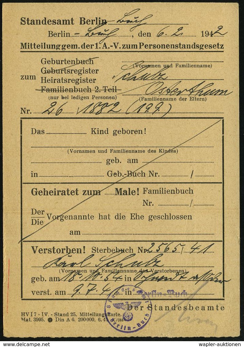 GESCHICHTE VON BERLIN : BERLIN-PANKOW 1/ Der Bezirksbürgermeister/ ..Pankow/ Der Reichshauptstadt Berlin 1942 (9.2.) AFS - Other & Unclassified