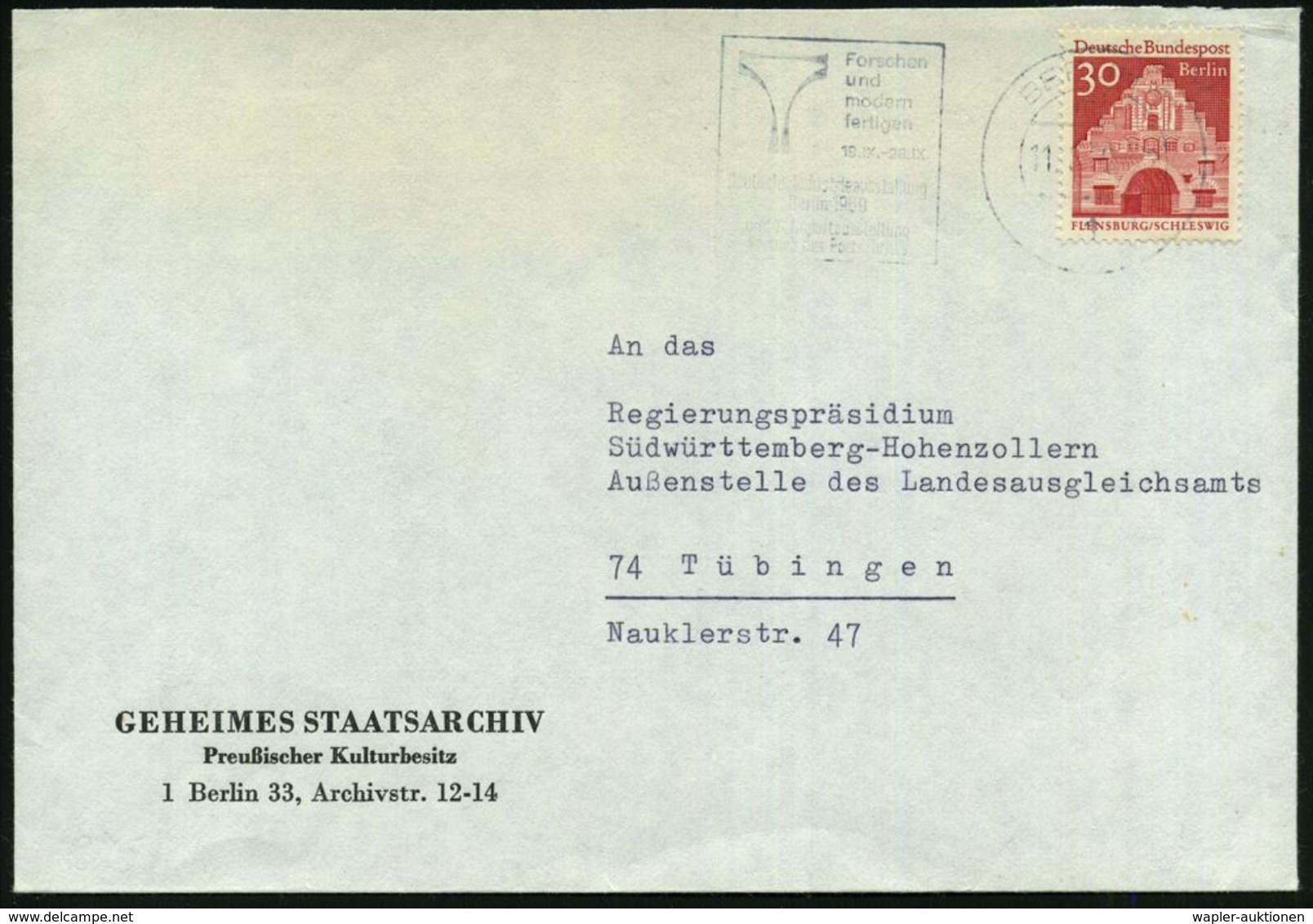 GESCHICHTE VON BERLIN : 1 Berlin 33 1969 (11.8.) Dienst-Bf.: GEHEIMES STAATSARCHIV, Preußischer Kulturbesitz.. , Fernbf. - Altri & Non Classificati