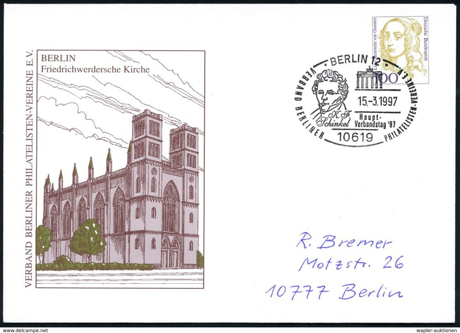 GESCHICHTE VON BERLIN : 10619 BERLIN 12/ VEREIN BERLINER PHILAT.-VEREINE 1997 (15.3.) SSt = Schinkel-Brustbild Auf PU 10 - Other & Unclassified