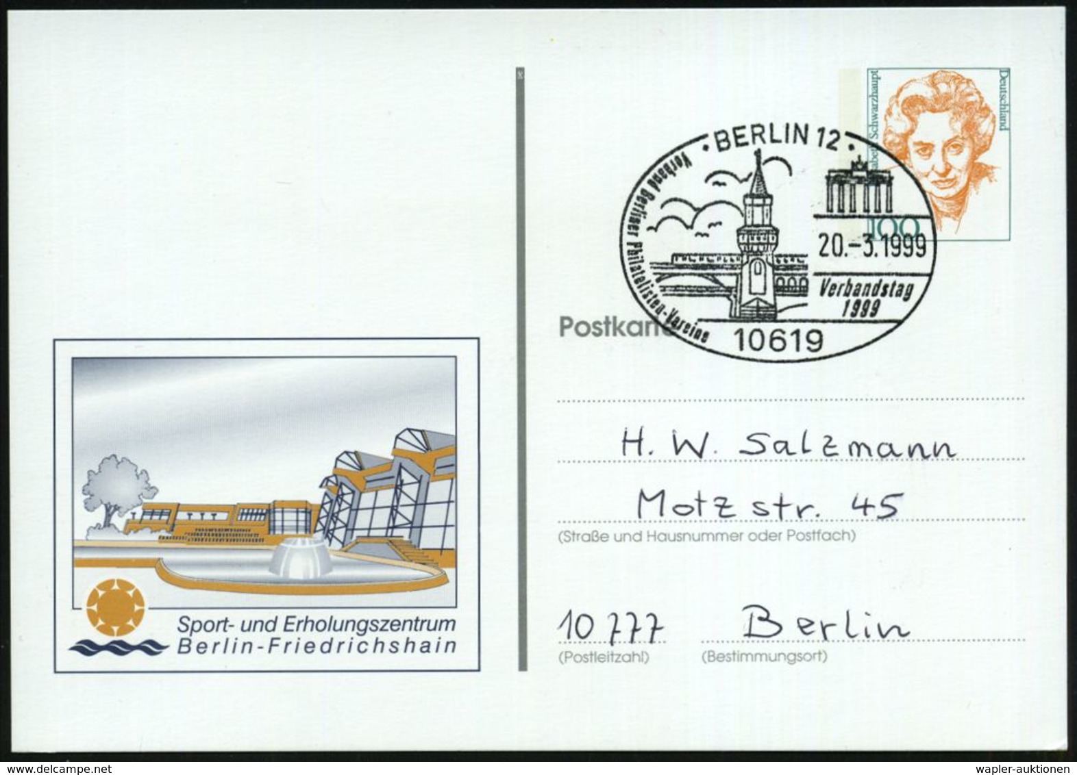 GESCHICHTE VON BERLIN : 10619 BERLIN 12/ Verband Berliner Philatel.Vereine.. 1999 (20.3.) SSt = Oberbaun-Brücke, Branden - Sonstige & Ohne Zuordnung