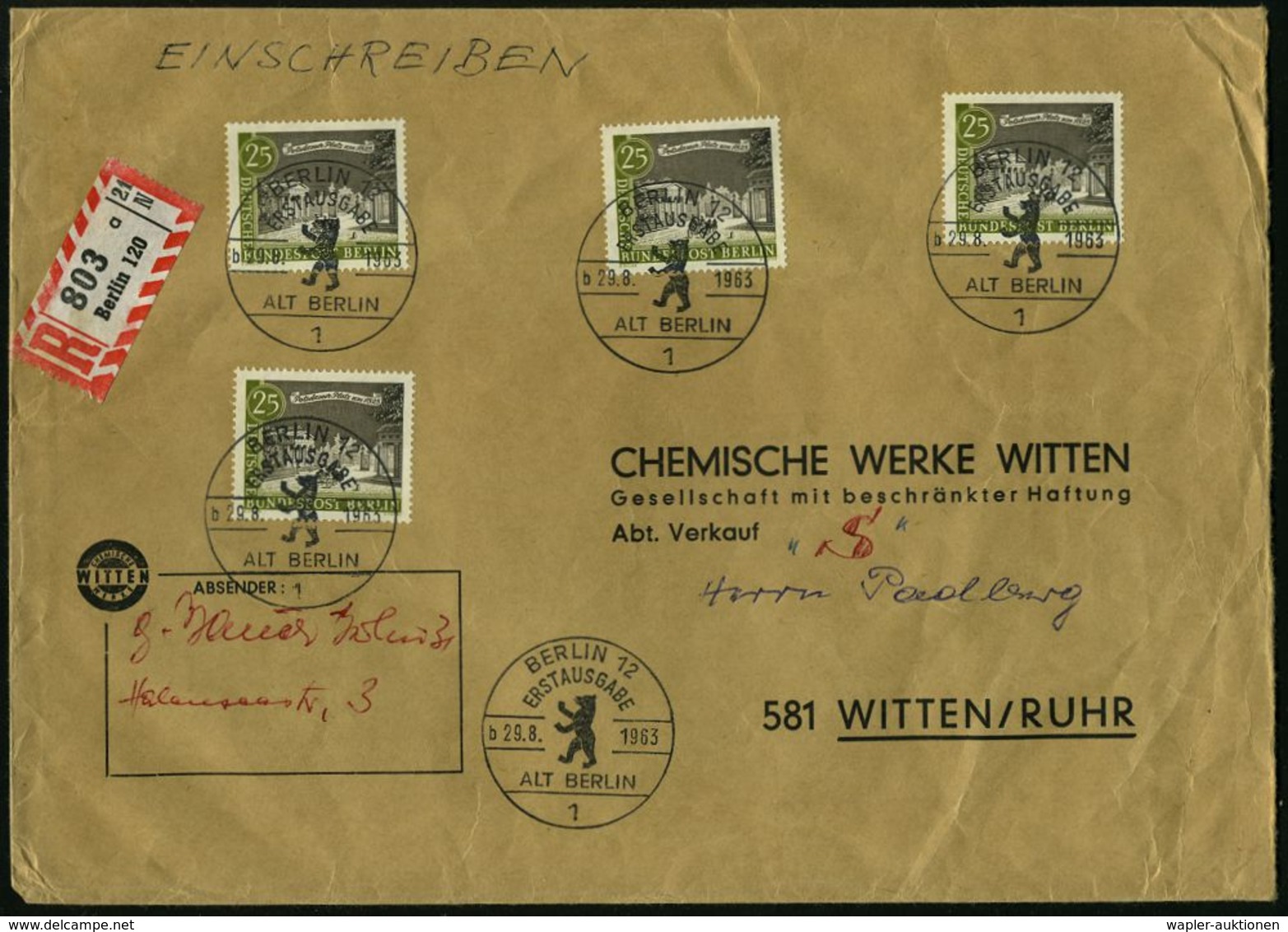 GESCHICHTE VON BERLIN : BERLIN 1963 (29.8.) 25 Pf. Altberlin, Reine MeF: 4 Stück = Potsdamer Platz 1825 , Mehrfach ET-SS - Sonstige & Ohne Zuordnung