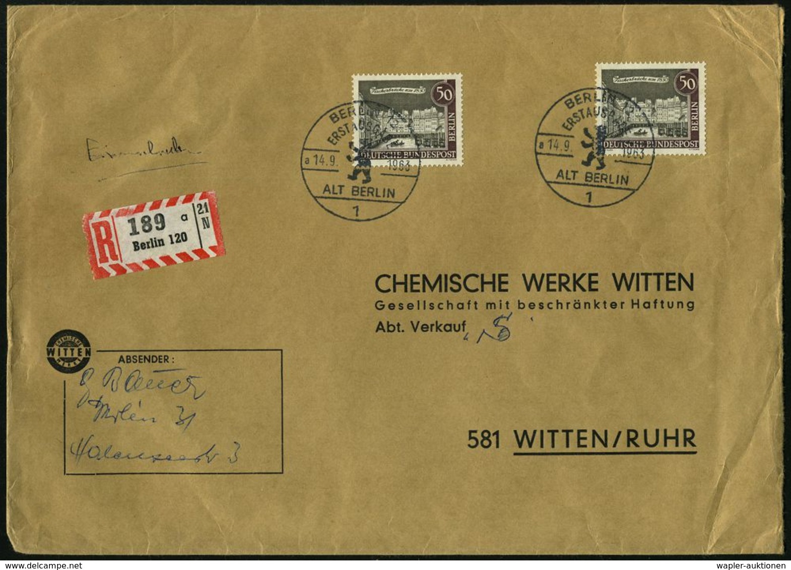 GESCHICHTE VON BERLIN : BERLIN 1963 (14.9.) 50 Pf. Alt-Berlin, Reine MeF: 2 Stück = Fischerbrücke 1830 , Mehrfacher ET-S - Autres & Non Classés