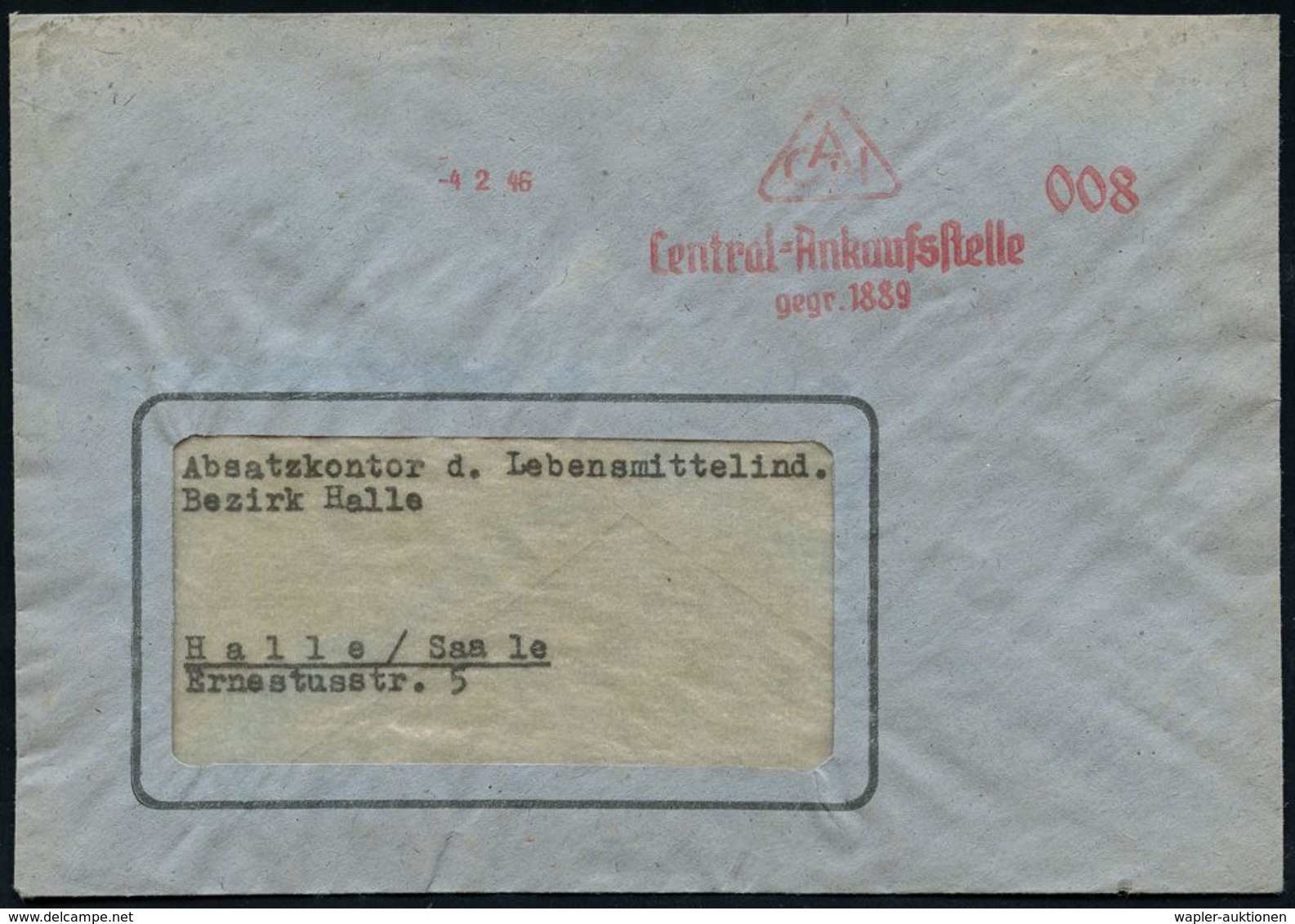 SOWJETISCHE BESATZUNGSZONE (1945-49) : Halle/ Saale 1946 (4.2.) Total Aptierter, Sehr Seltener AFS Ohne Ortsstempel (nur - Autres & Non Classés