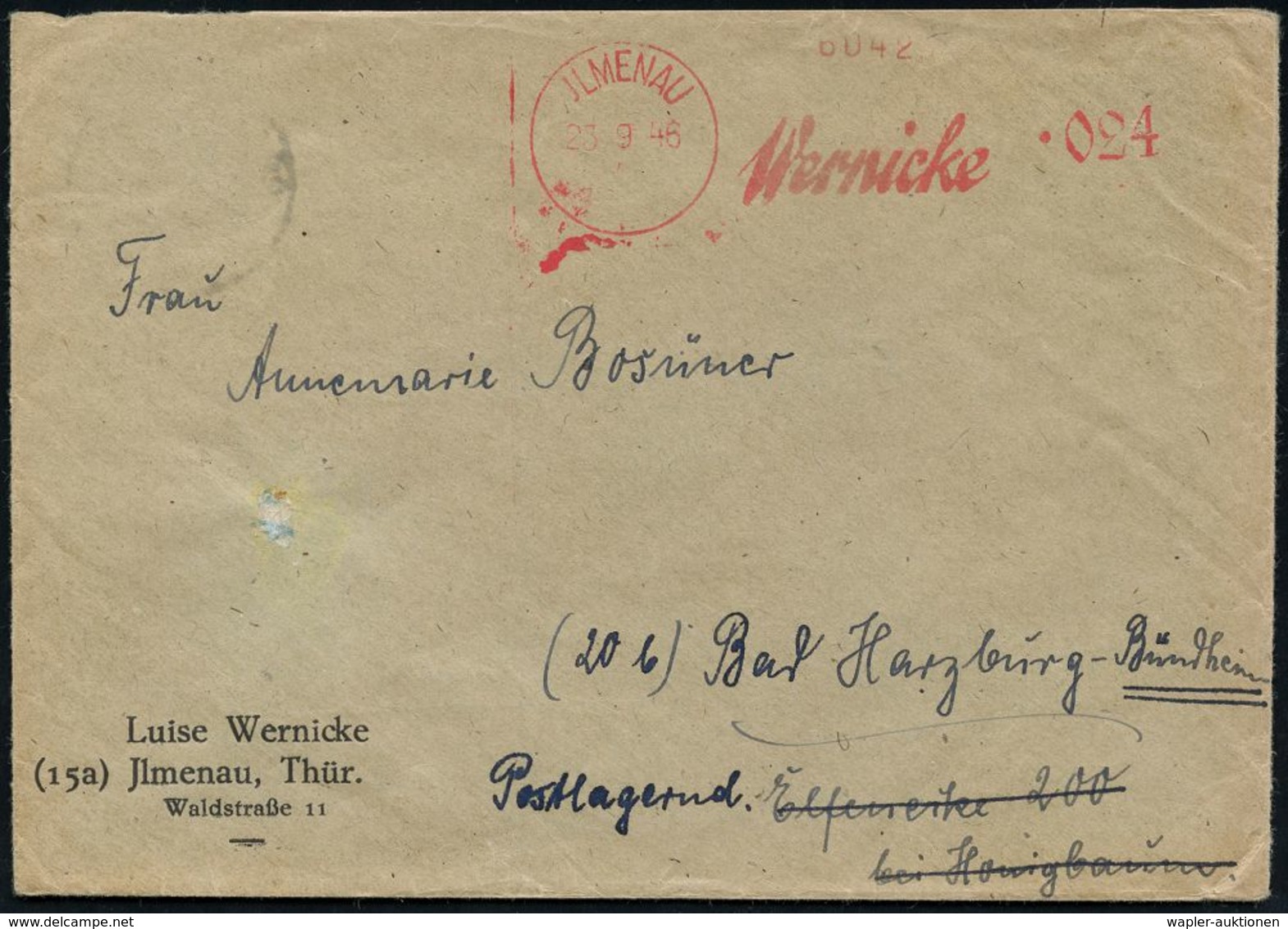 SOWJETISCHE BESATZUNGSZONE (1945-49) : JLMENAU/ Wernicke 1946 (23.9.) Total Aptierter AFS 024 Pf., Wertrahmen Kompl. Ent - Sonstige & Ohne Zuordnung