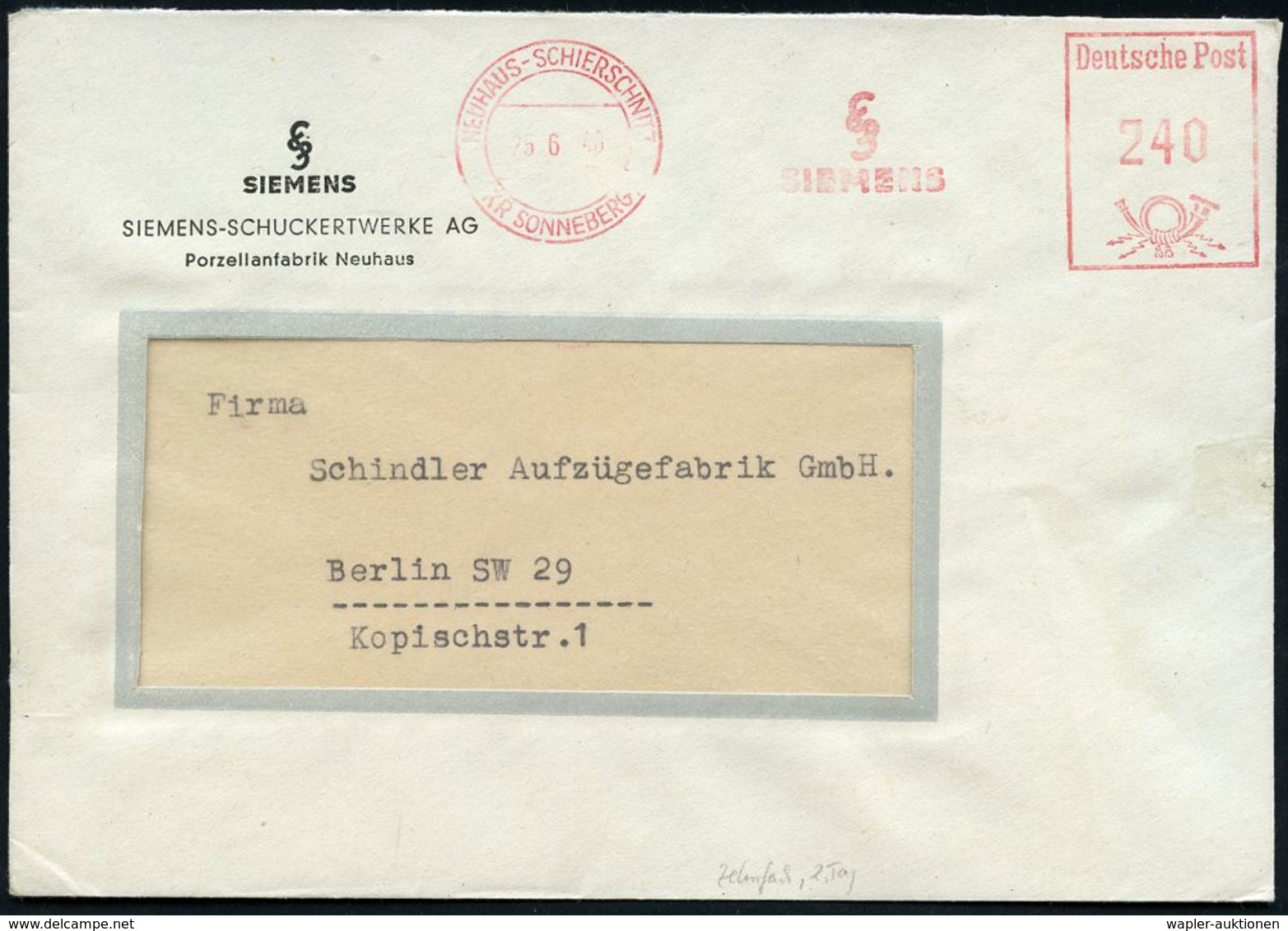 SOWJETISCHE BESATZUNGSZONE (1945-49) : NEUHAUS-SCHIERSCHNITZ/ (KR SONNEBERG)/ S/ S/ SIEMENS 1948 (25.6.) Sehr Seltener A - Sonstige & Ohne Zuordnung