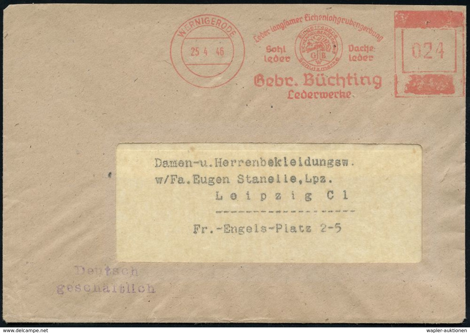 SOWJETISCHE BESATZUNGSZONE (1945-49) : WERNIGERODE/ ..Gebr.Büchting/ Lederwerke 1946 (25.4.) Individuell Aptierter AFS F - Altri & Non Classificati