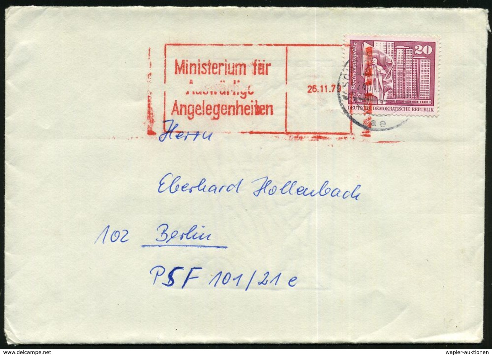 GESCHICHTE DER D.D.R. (1949 - 1990) : 1020 Berlin 1979 (26.11.) Roter Eingangs-Stempel (Postalia ?): Ministerium Für/Aus - Autres & Non Classés