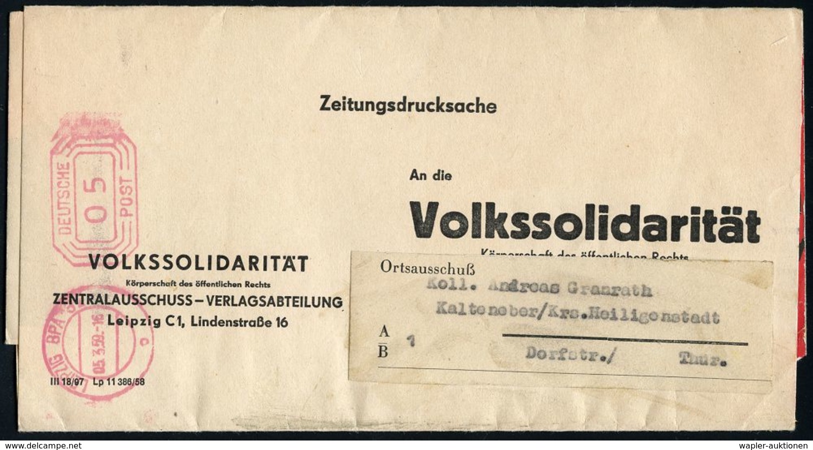 GESCHICHTE DER D.D.R. (1949 - 1990) : LEIPZIG BPA 32/ O 1959 (5.3.) Seltener PFS Achteck "DEUTSCHE/POST" Zweizeilig 05 P - Sonstige & Ohne Zuordnung