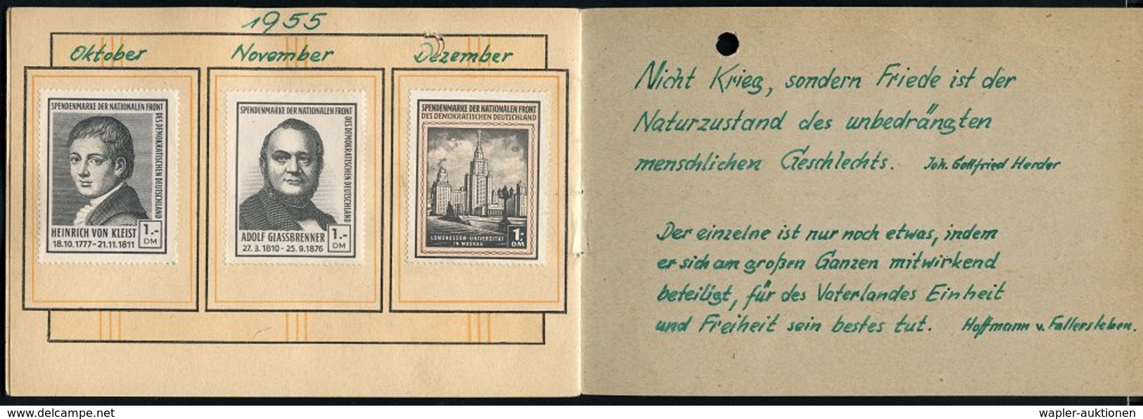 GESCHICHTE DER D.D.R. (1949 - 1990) : D.D.R. 1953 Nationale Front, Offiz. Heft "DAS GANZE DEUTSCHLAND SOLL ES SEIN" Mit  - Autres & Non Classés