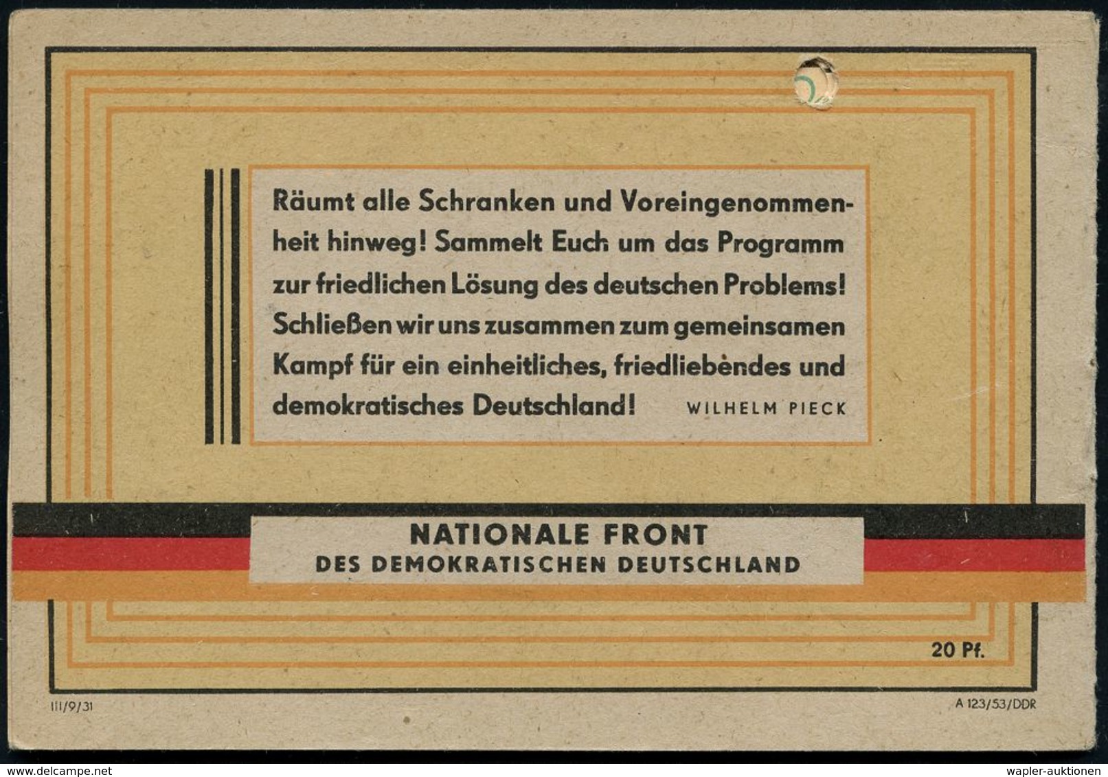 GESCHICHTE DER D.D.R. (1949 - 1990) : D.D.R. 1953 Nationale Front, Offiz. Heft "DAS GANZE DEUTSCHLAND SOLL ES SEIN" Mit  - Sonstige & Ohne Zuordnung