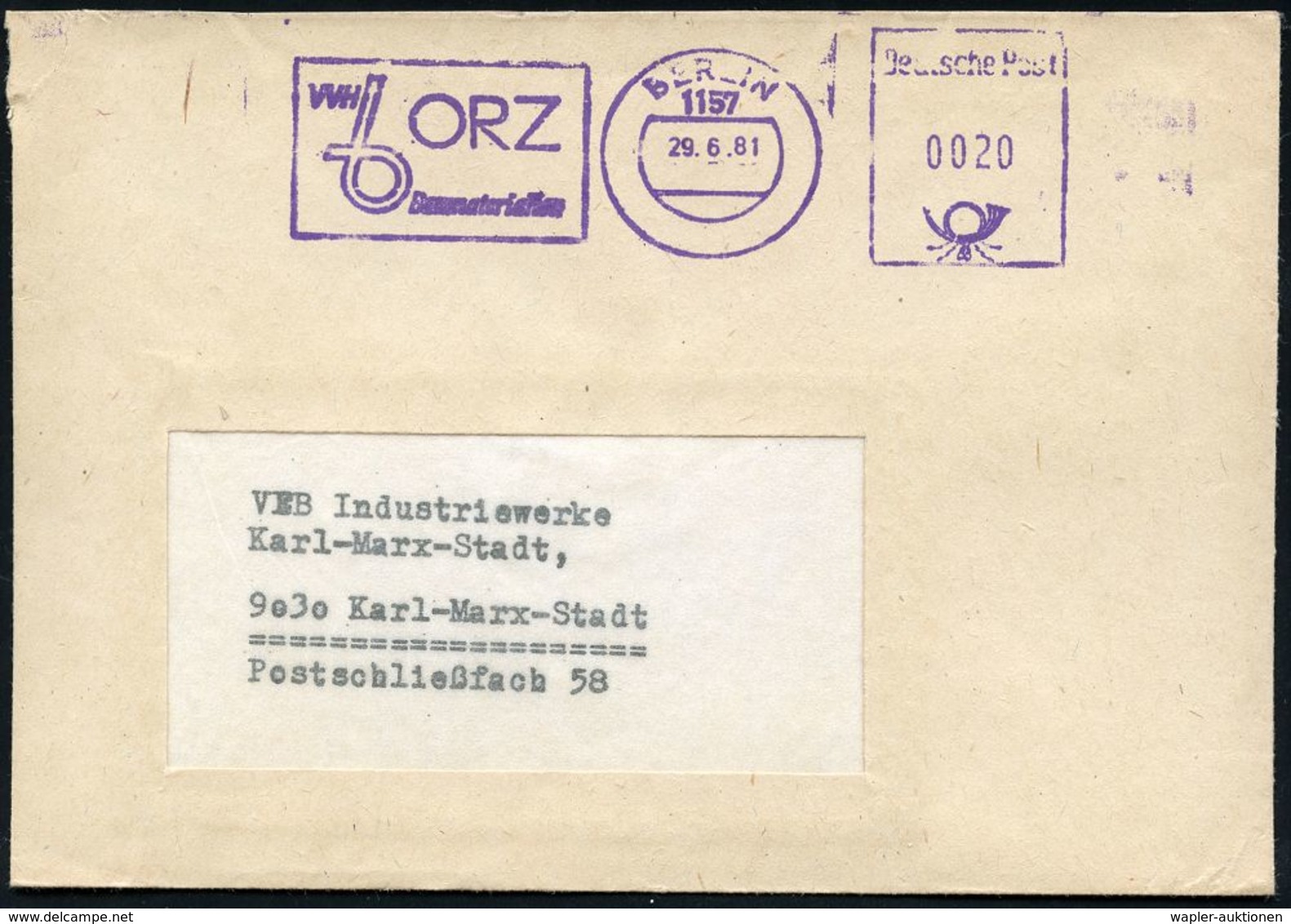 Z.K.D. / ZENTRALER KURIERDIENST DER D.D.R. (1956-90) : 1157 BERLIN/ VVH/ B/ ORZ.. #bzw.# KBV/ B/ ORZ 1981 (29.6./2.12.)  - Autres & Non Classés