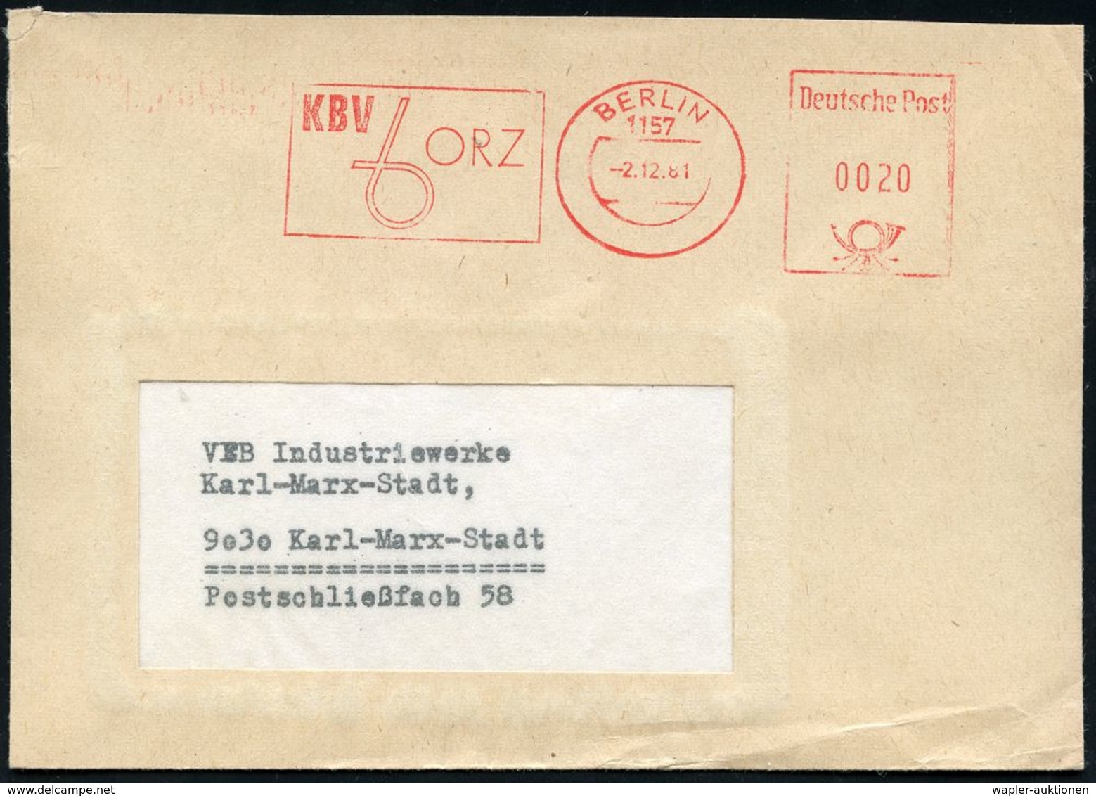 Z.K.D. / ZENTRALER KURIERDIENST DER D.D.R. (1956-90) : 1157 BERLIN/ VVH/ B/ ORZ.. #bzw.# KBV/ B/ ORZ 1981 (29.6./2.12.)  - Sonstige & Ohne Zuordnung