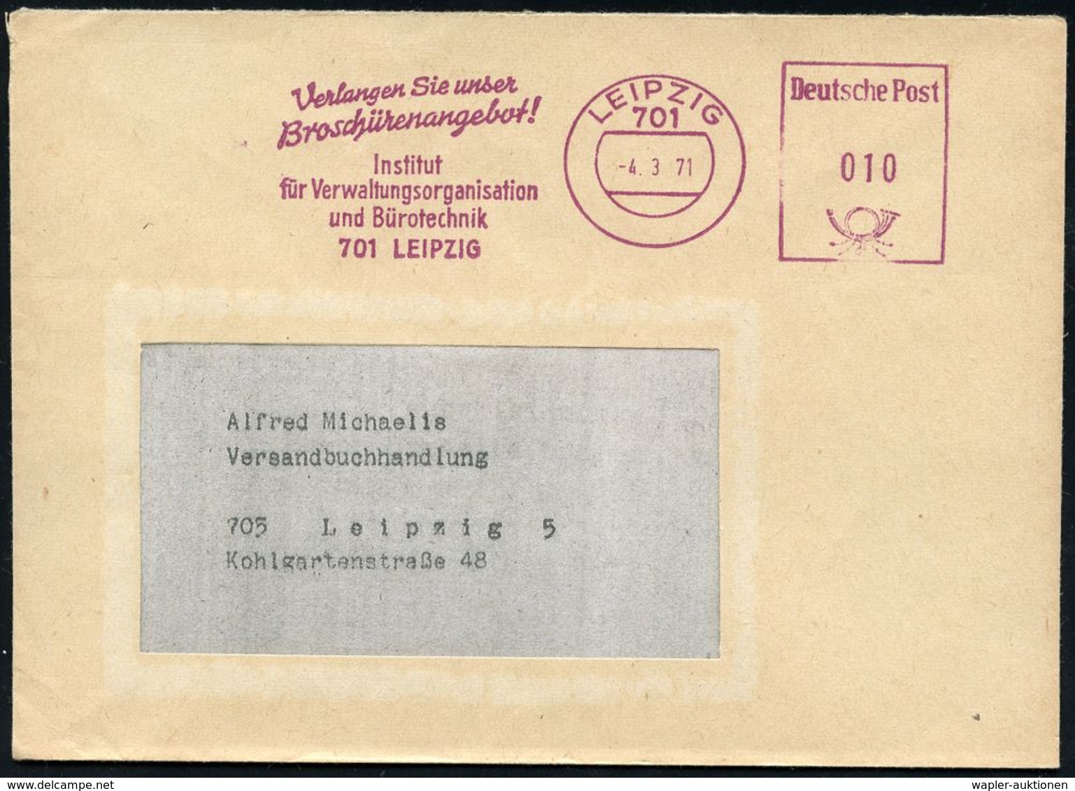 Z.K.D. / ZENTRALER KURIERDIENST DER D.D.R. (1956-90) : 701 LEIPZIG/ ..Institut/ Für Verwaltungsorganisation/ U.Bürotechn - Autres & Non Classés