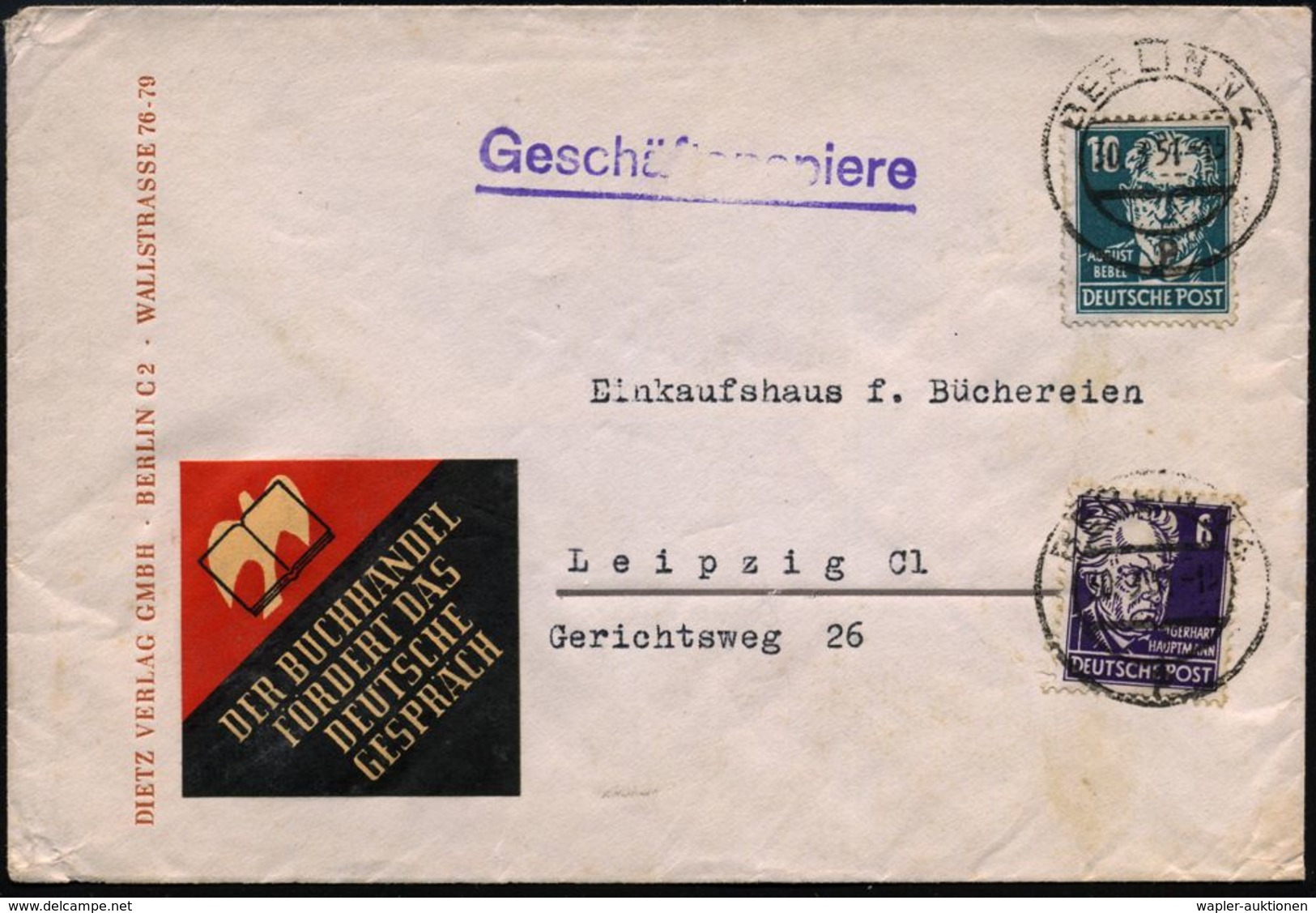KALTER KRIEG (OST-WEST-KONFLIKT) 1945-90 : BERLIN N 4/ P 1951 (30.3.) 2K-Steg Auf Firmen-Bf.: DIETZ VERLAG + Color-Vigne - Autres & Non Classés