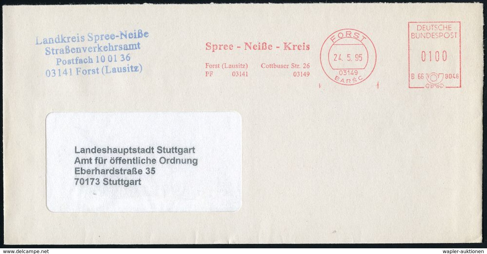 WIEDERVEREINIGTES DEUTSCHLAND : 03149 FORST/ BARSC/ B66 8046/ Spree-Neiße-Kreis.. 1995 (24.5.) AFS Postalia Mit Deutsch- - Altri & Non Classificati