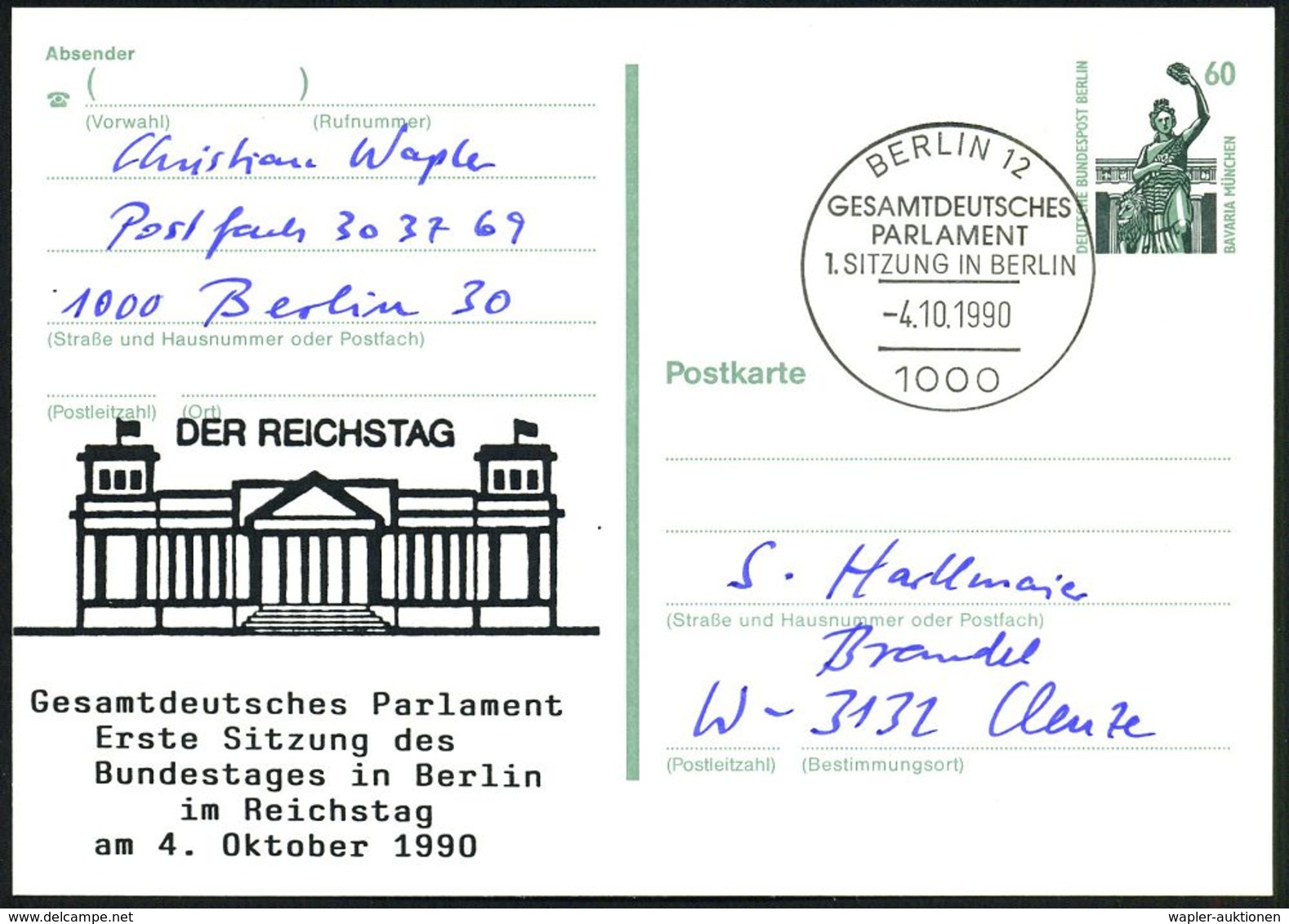 WIEDERVEREINIGTES DEUTSCHLAND : BERLIN 1990 (3.10.) SSt: 1000 BERLIN 12/DEUTSCHE/EINHEIT.. = Reichstagspostamt + Mobiles - Other & Unclassified