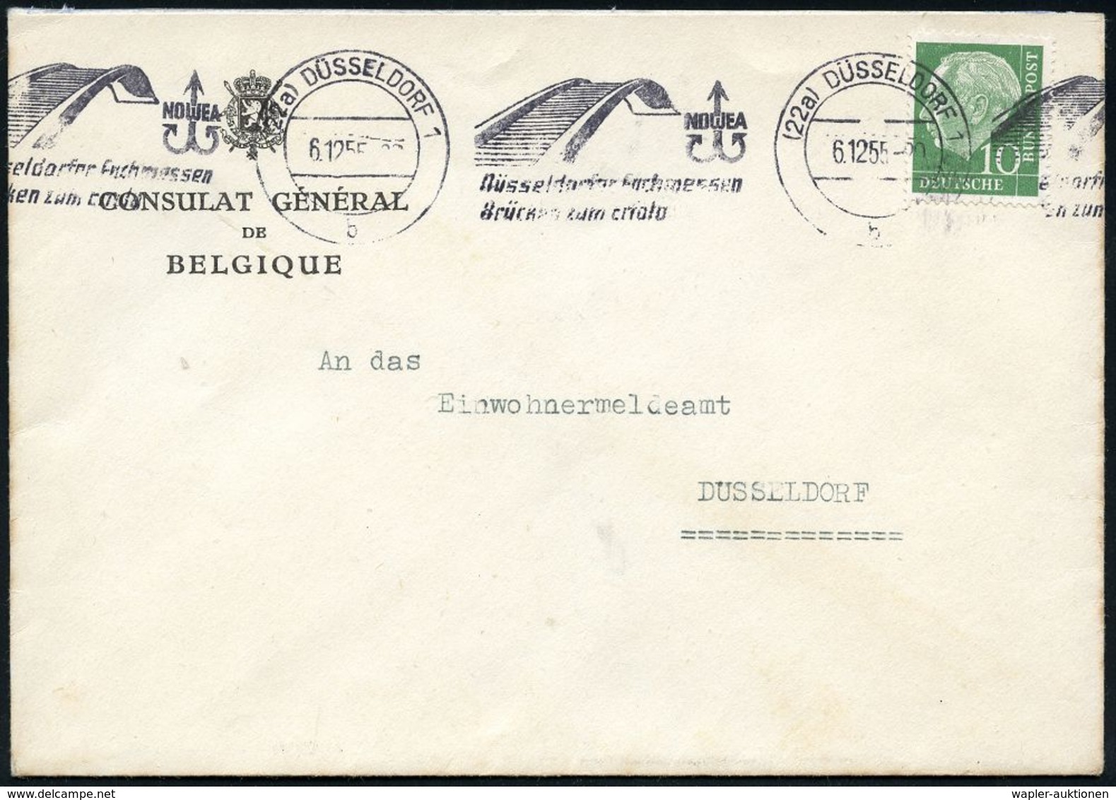 DIPLOMATENPOST / BOTSCHAFTEN / BILATERALE BEZIEHUNGEN : Düsseldorf 1955 (6.12.) Dienst-Bf.: CONSULAT GENERAL DE BELGIQUE - Sonstige & Ohne Zuordnung