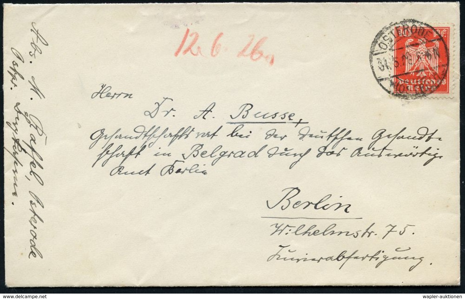 DIPLOMATENPOST / BOTSCHAFTEN / BILATERALE BEZIEHUNGEN : OSTERODE/ (*OSTRPR.)/ G 1926 (31.5.) 1K-Brücke Auf EF 10 Pf. Adl - Autres & Non Classés