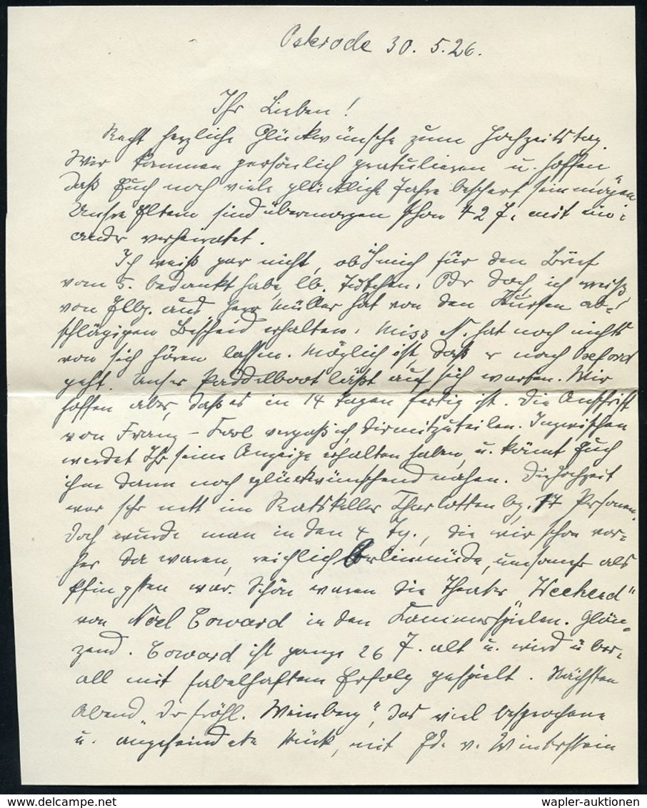 DIPLOMATENPOST / BOTSCHAFTEN / BILATERALE BEZIEHUNGEN : OSTERODE/ (*OSTRPR.)/ G 1926 (31.5.) 1K-Brücke Auf EF 10 Pf. Adl - Autres & Non Classés