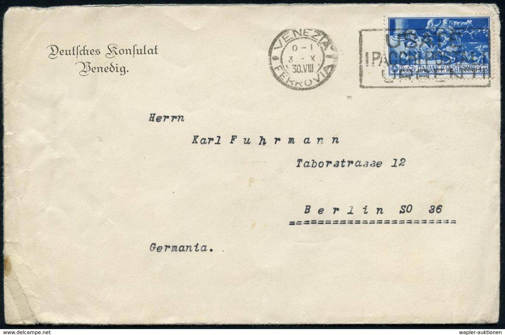 DIPLOMATENPOST / BOTSCHAFTEN / BILATERALE BEZIEHUNGEN : ITALIEN 1930 (3.10.) 1,25 L. "400. Todestag F. Ferrucci" (gest.  - Autres & Non Classés