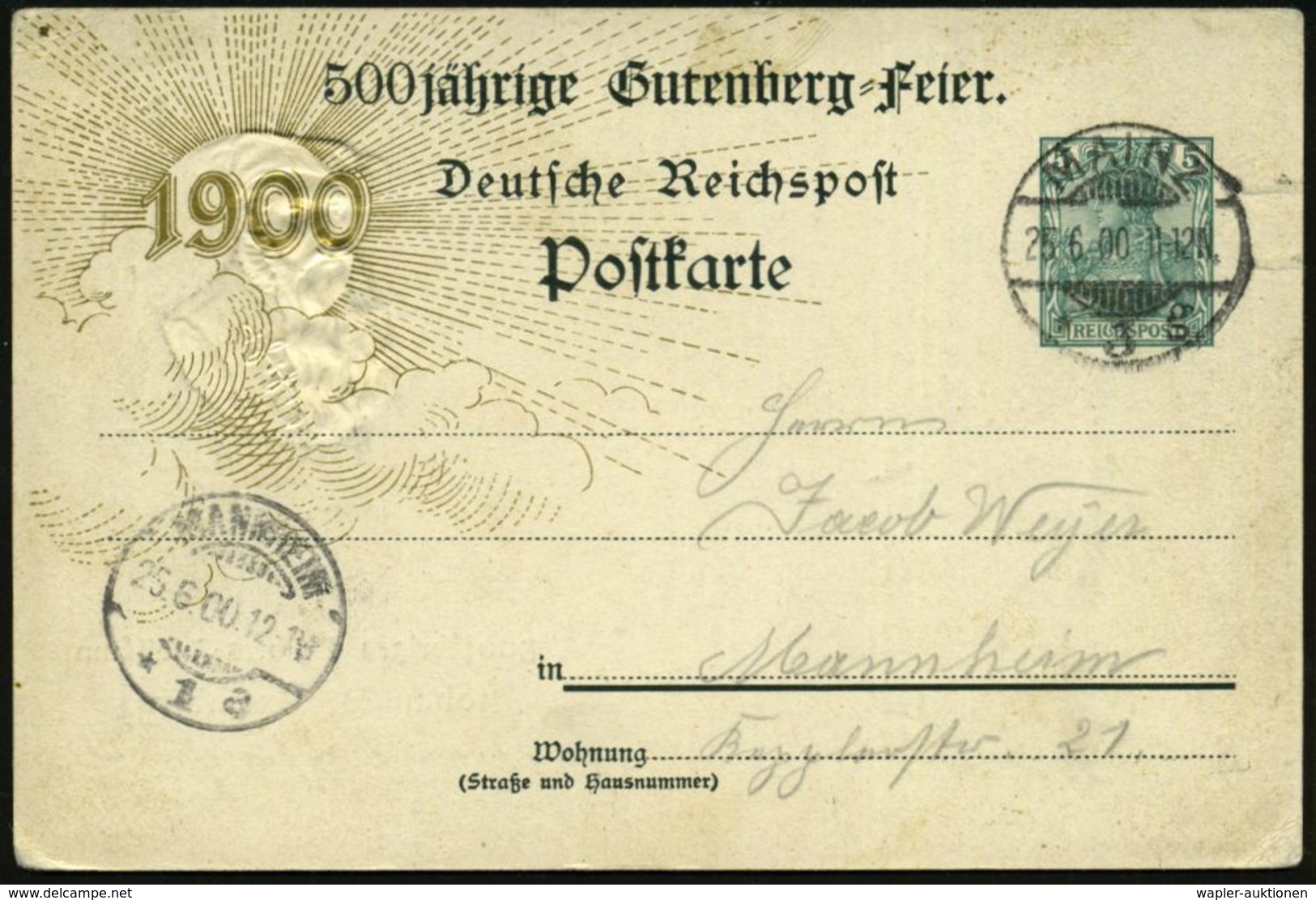 GUTENBERG & DRUCK-PIONIERE : MAINZ/ *1g 1900 (25.6.) 1K-Gitter Auf PP 5 Pf. Germania : 500 Jähr. Gutenberg-Feier = Guten - Non Classés