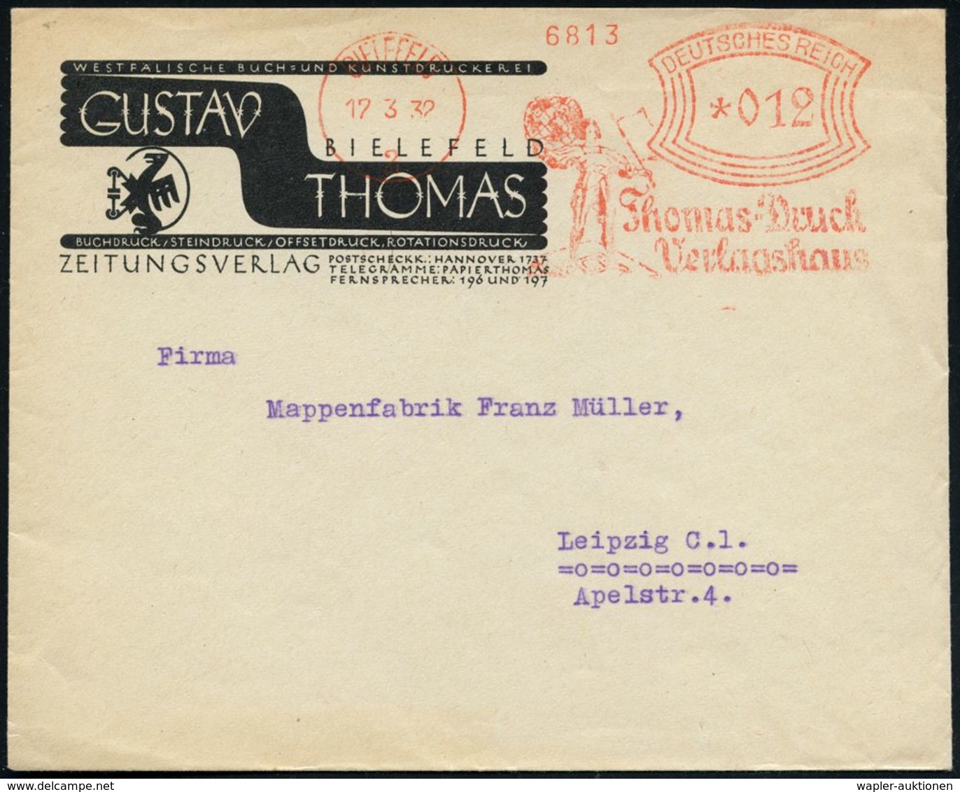 DRUCK / DRUCKTECHNIKEN / DRUCKMASCHINEN : BIELEFELD/ 2/ Thomas-Druck/ Verlagshaus 1932 (12.3.) AFS = Atlas Mit Globus ,  - Unclassified