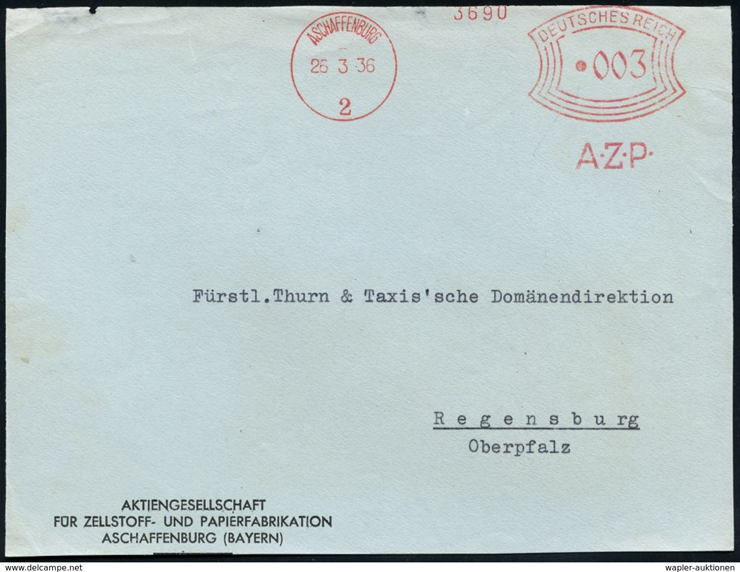 PAPIER / PAPIERVERARBEITUNG / ZELLSTOFF : ASCHAFFENBURG/ 2/ A-Z-P #bzw.# Buntpapierfabrik/ AG 1936/38 2 Verschiedene, Se - Unclassified